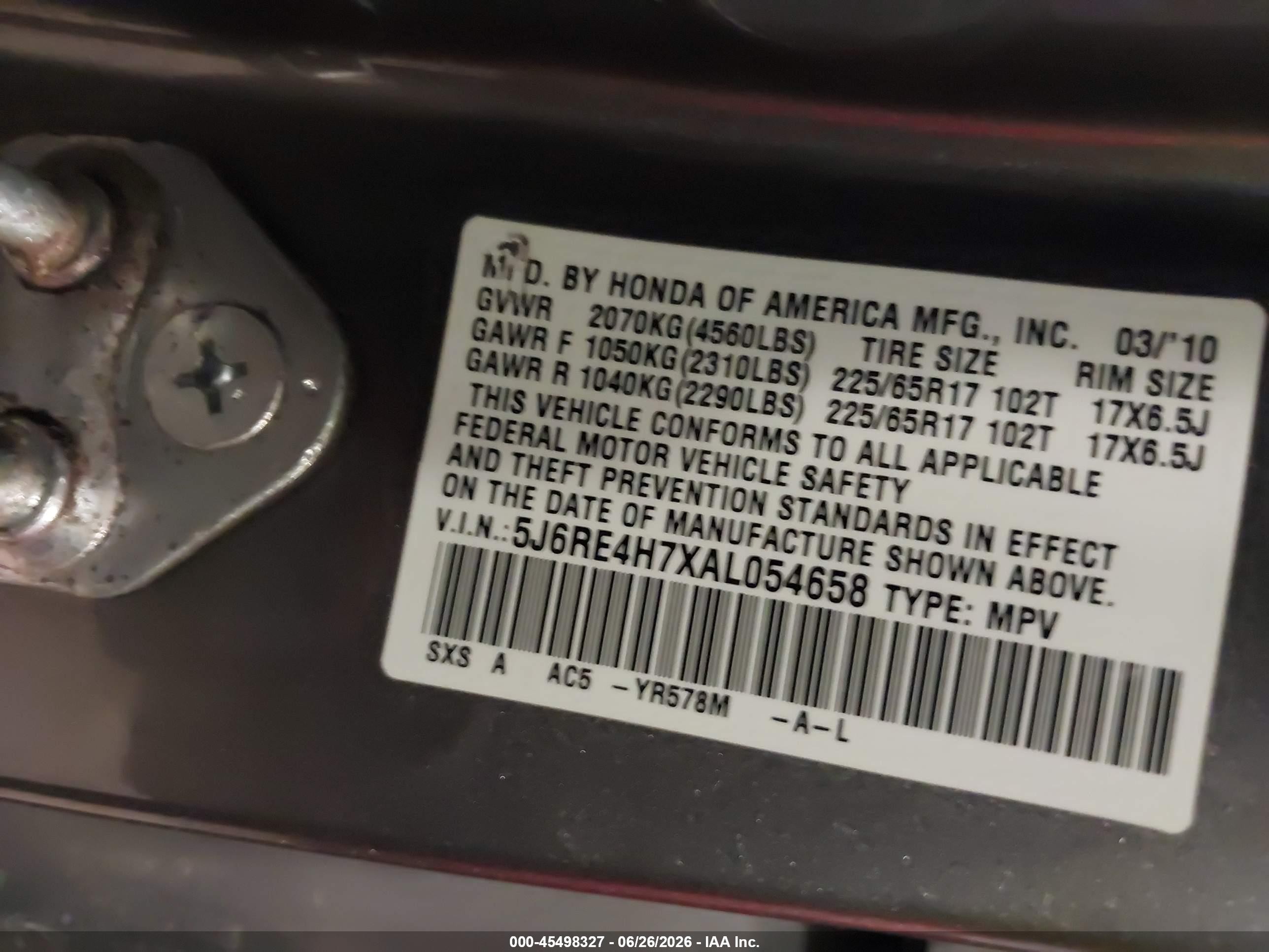 2010 Honda Cr-v Ex-l Brown vin: 5J6RE4H7XAL054658