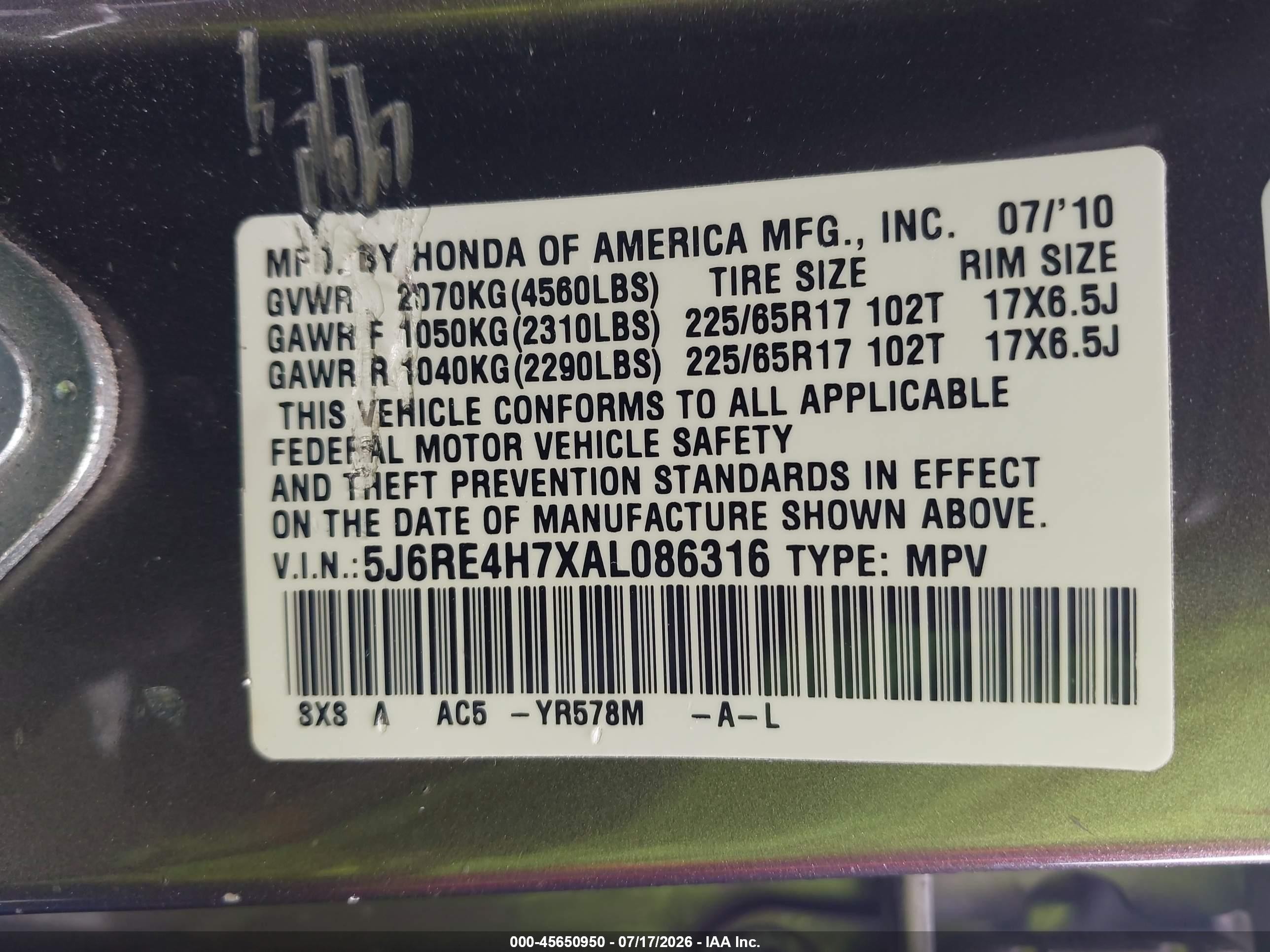 2010 Honda Cr-v Ex-l Pewter vin: 5J6RE4H7XAL086316