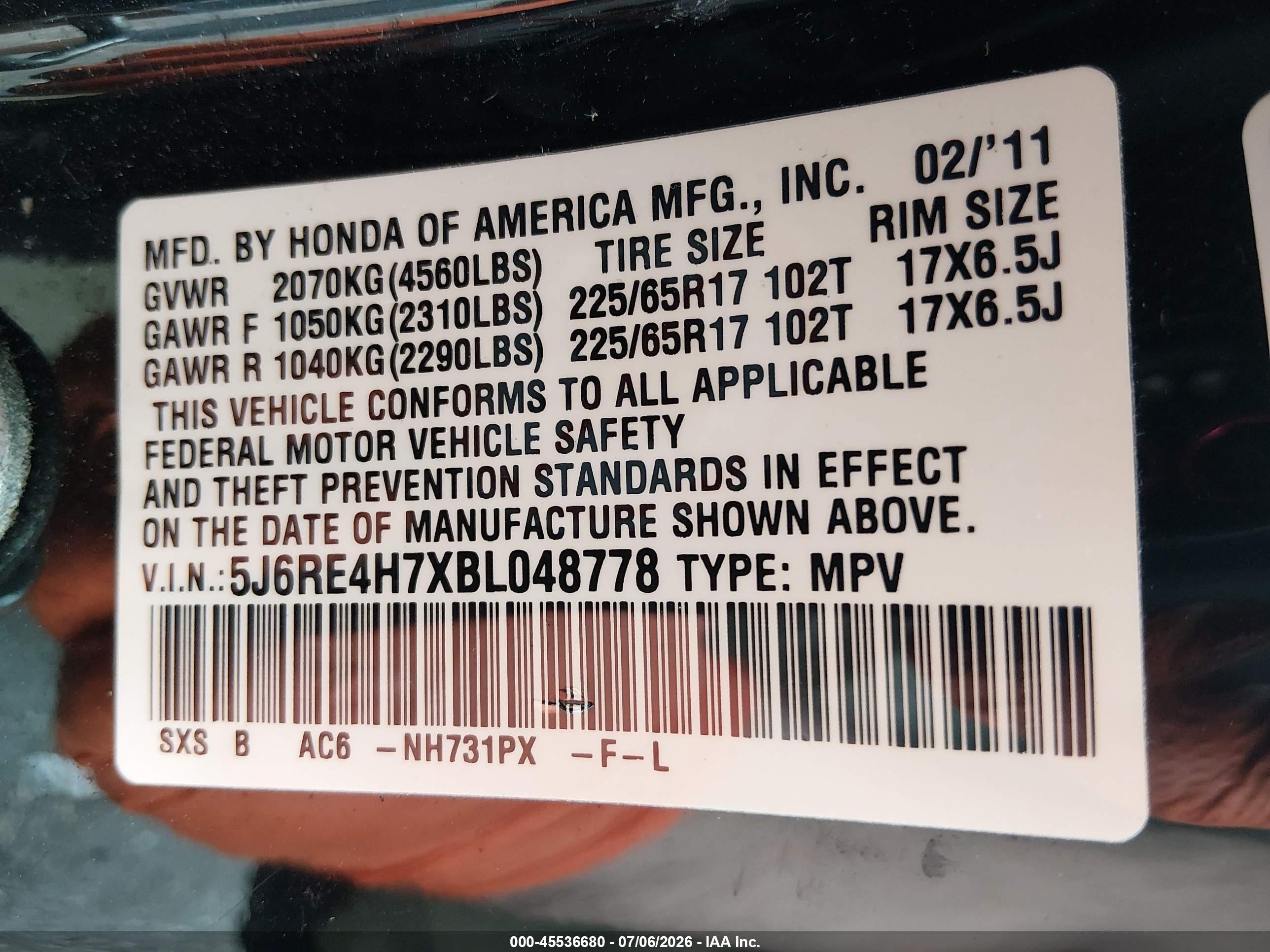2011 Honda Cr-v Ex-l Black vin: 5J6RE4H7XBL048778