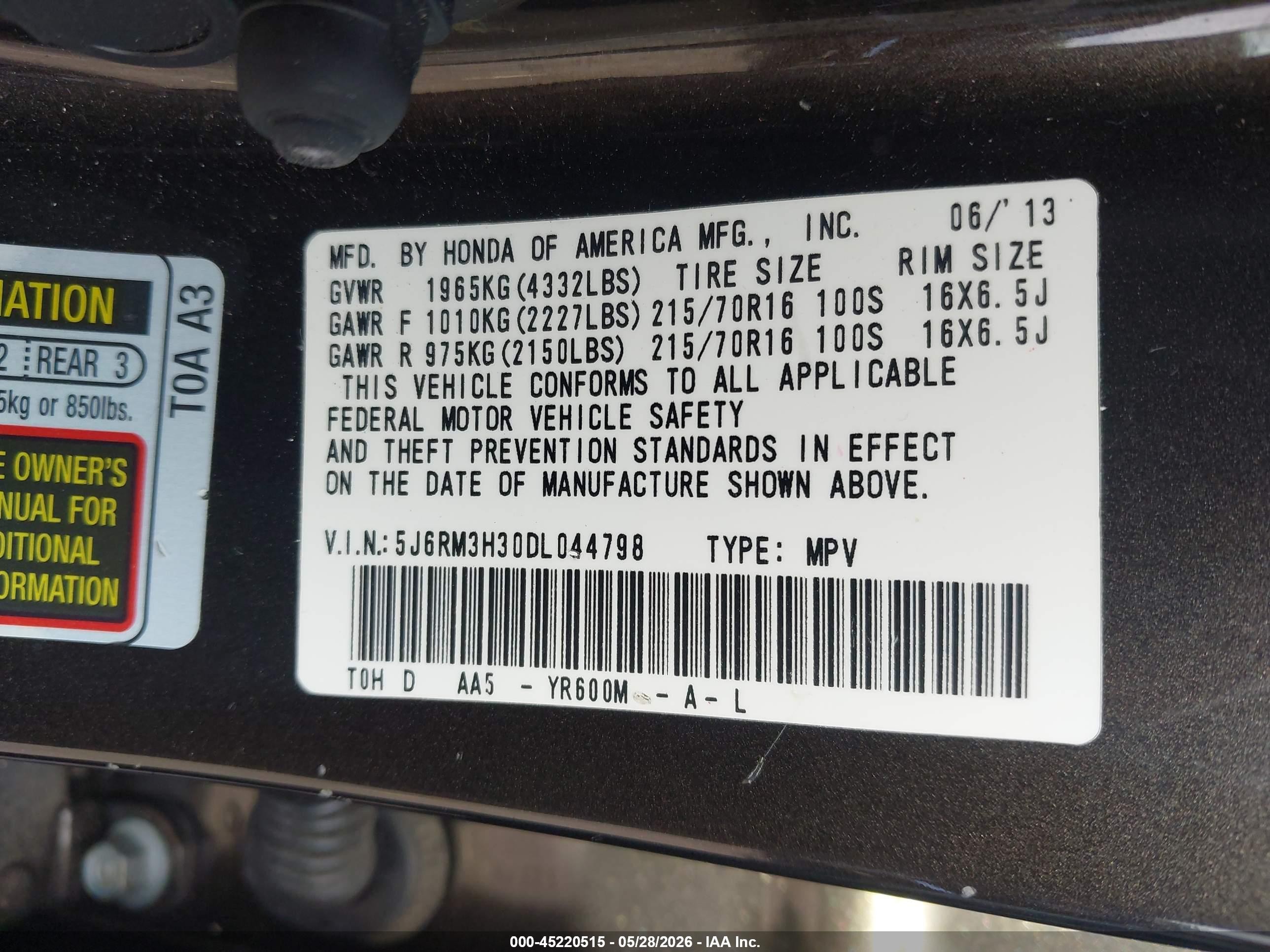 2013 Honda Cr-v Lx Brown vin: 5J6RM3H30DL044798