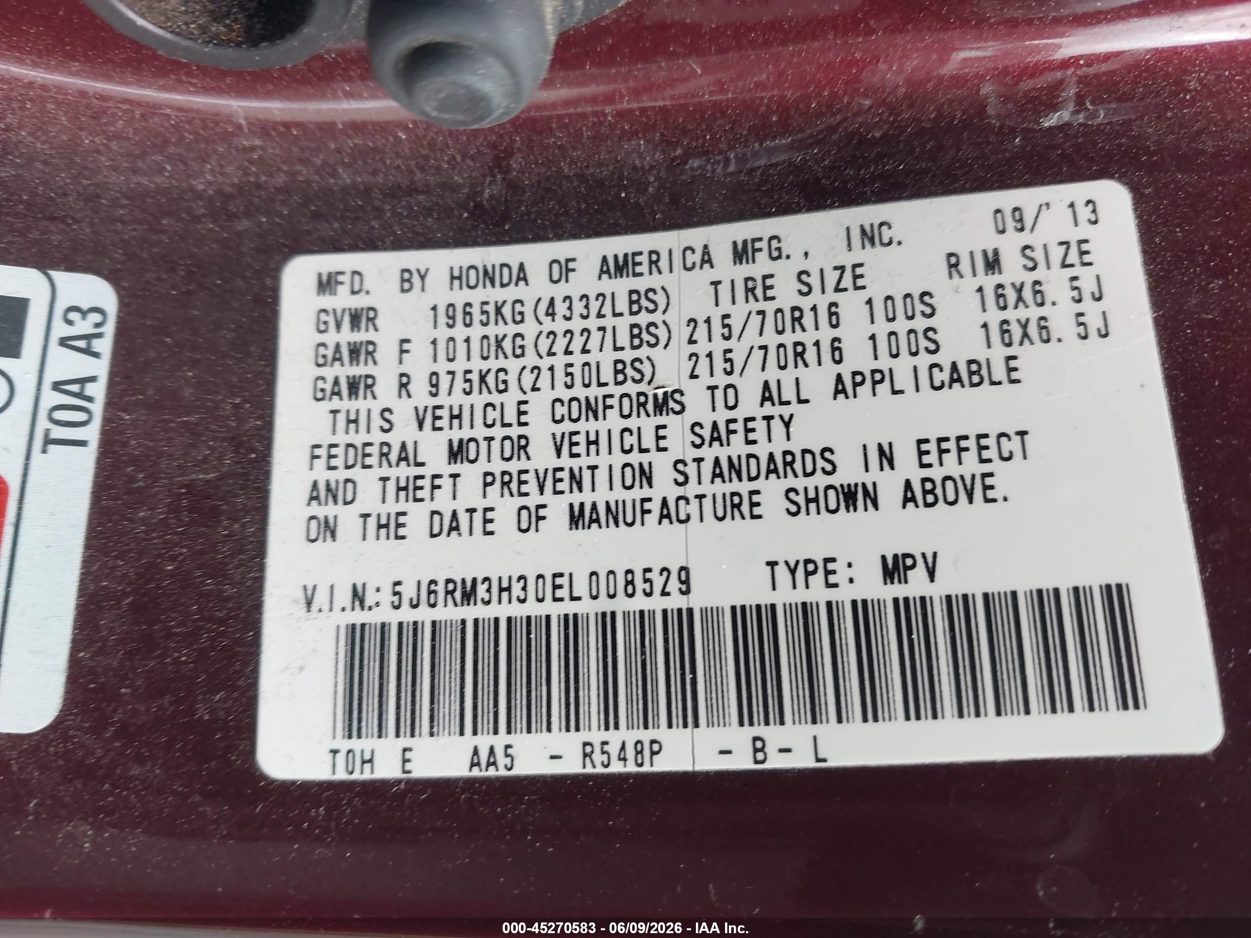 2014 Honda Cr-v Lx Maroon vin: 5J6RM3H30EL008529