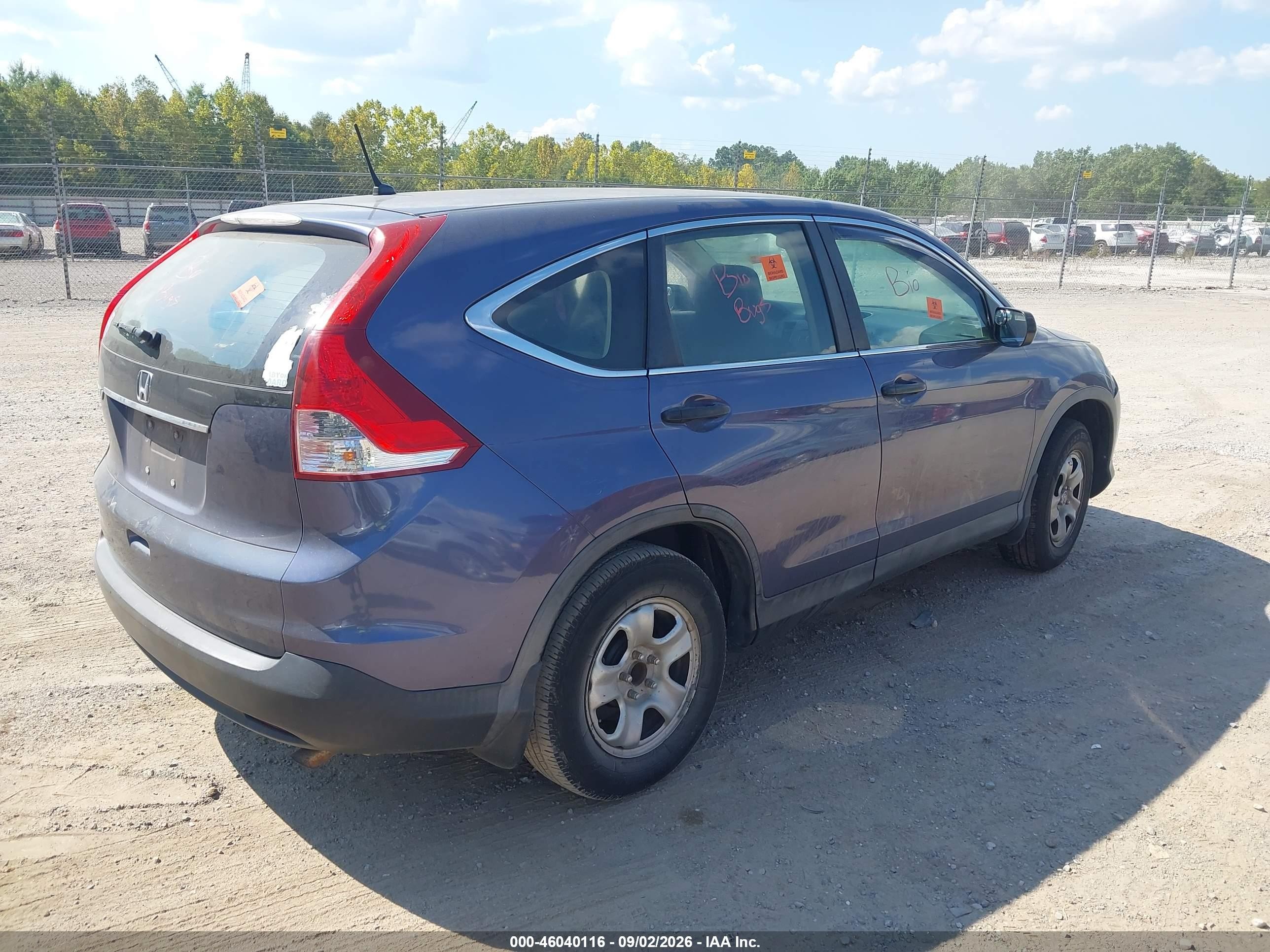 2012 Honda Cr-v Lx Blue vin: 5J6RM3H31CL020993