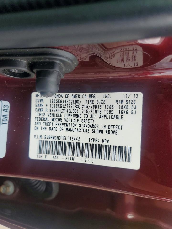 2014 Honda Cr-v Lx Burgundy vin: 5J6RM3H31EL015442