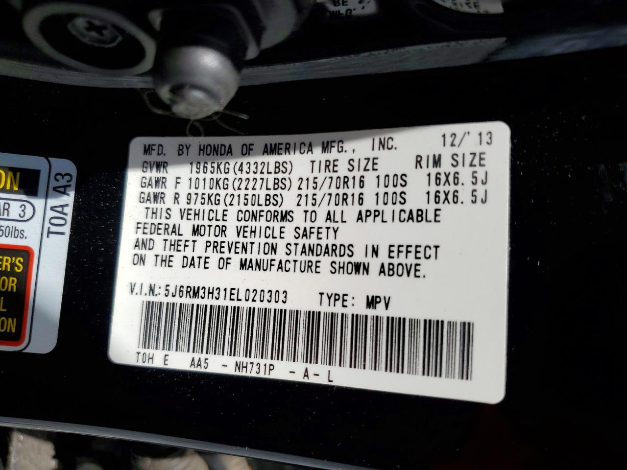 2014 Honda Cr-v Lx Угольный vin: 5J6RM3H31EL020303