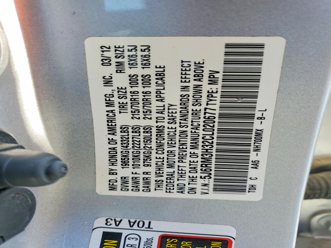 2012 Honda Cr-v Lx Серебряный vin: 5J6RM3H32CL020677