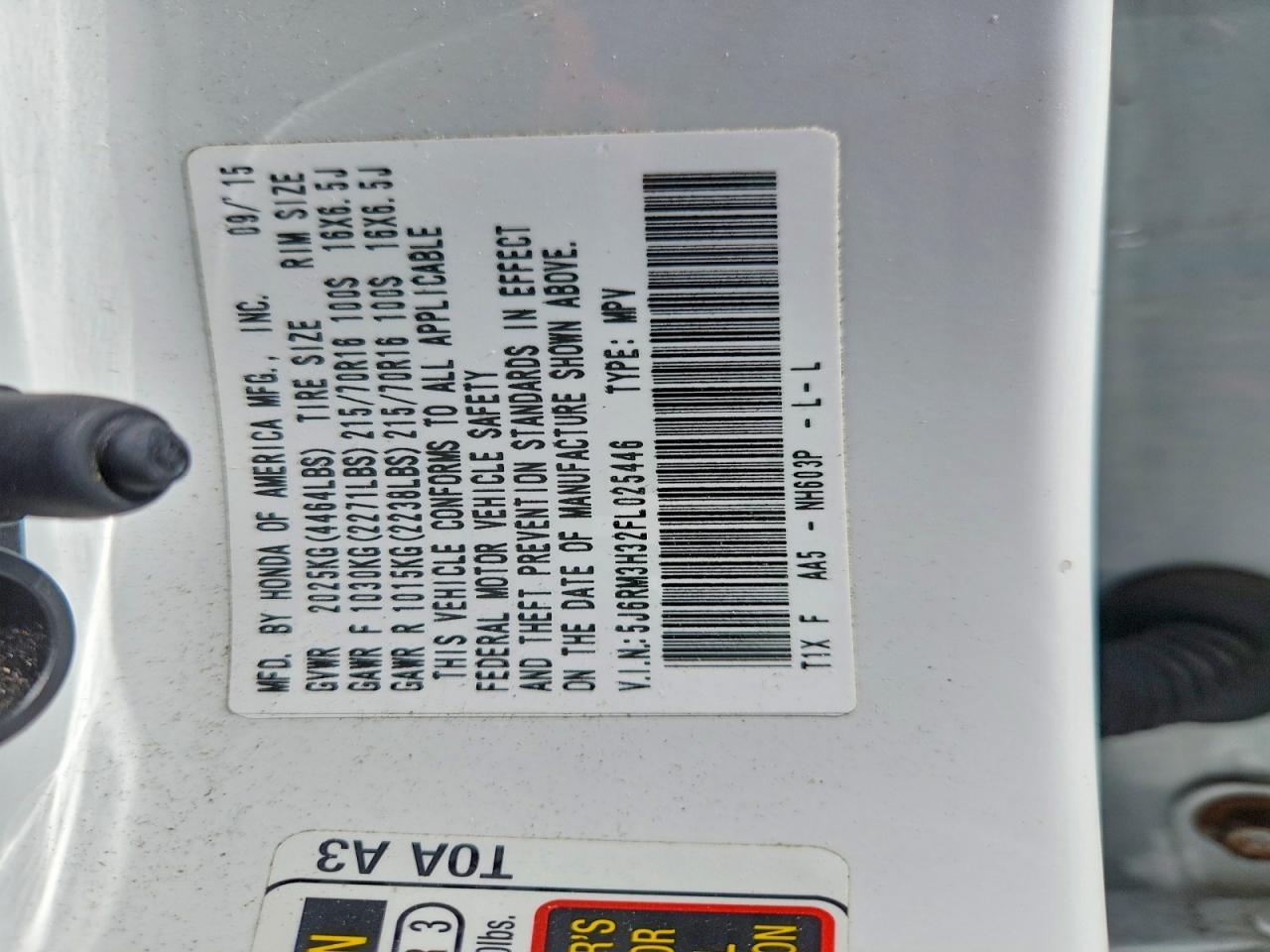 2015 Honda Cr-v Lx White vin: 5J6RM3H32FL025446
