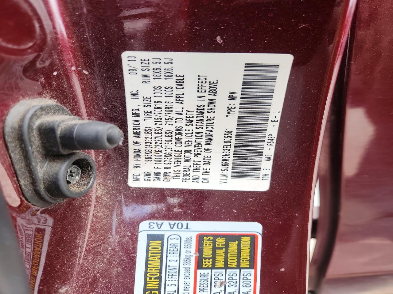 2014 Honda Cr-v Lx Red vin: 5J6RM3H33EL005561