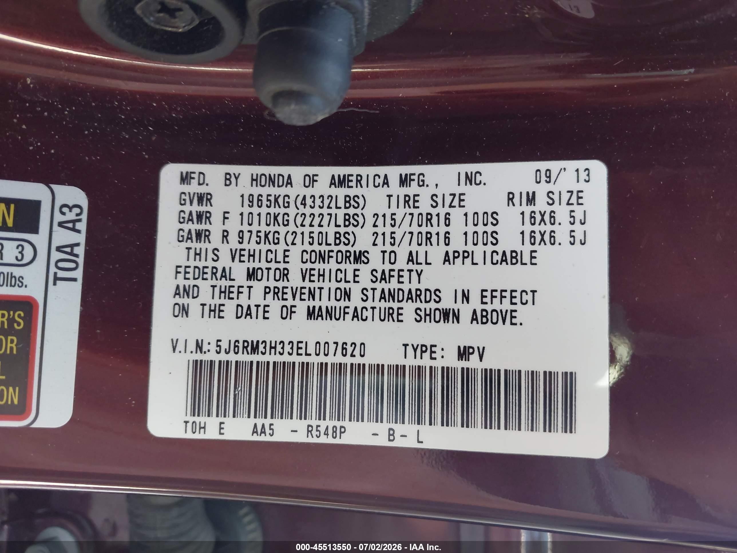 2014 Honda Cr-v Lx Maroon vin: 5J6RM3H33EL007620