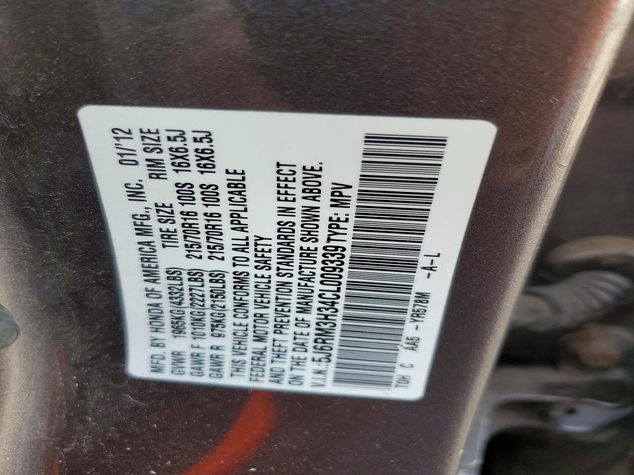 2012 Honda Cr-v Lx Brown vin: 5J6RM3H34CL009339