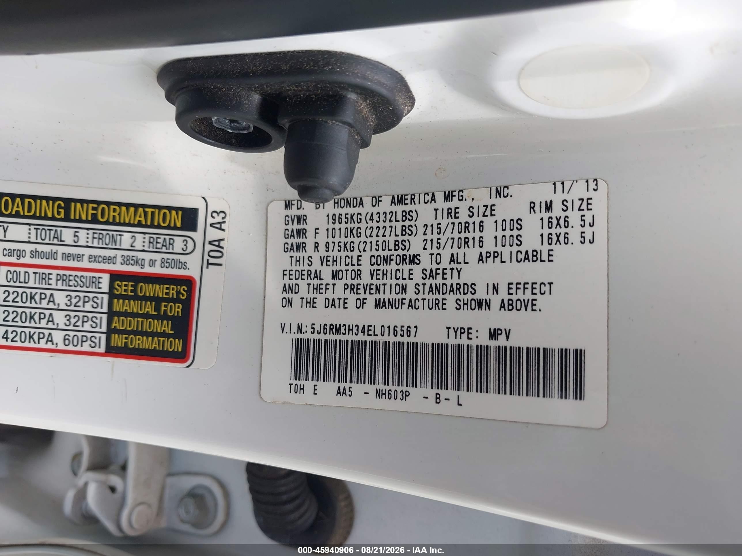 2014 Honda Cr-v Lx White vin: 5J6RM3H34EL016567