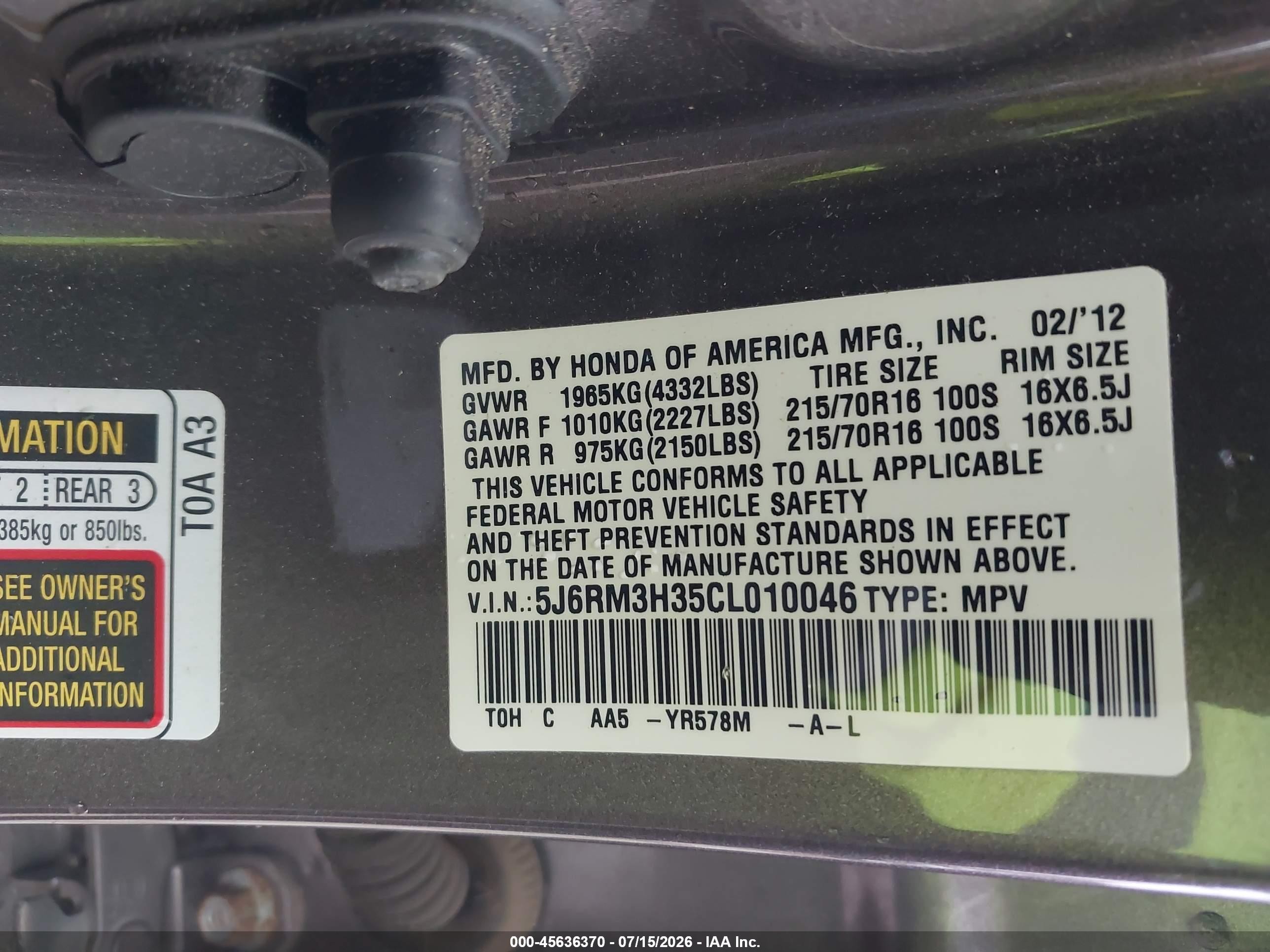 2012 Honda Cr-v Lx Gray vin: 5J6RM3H35CL010046