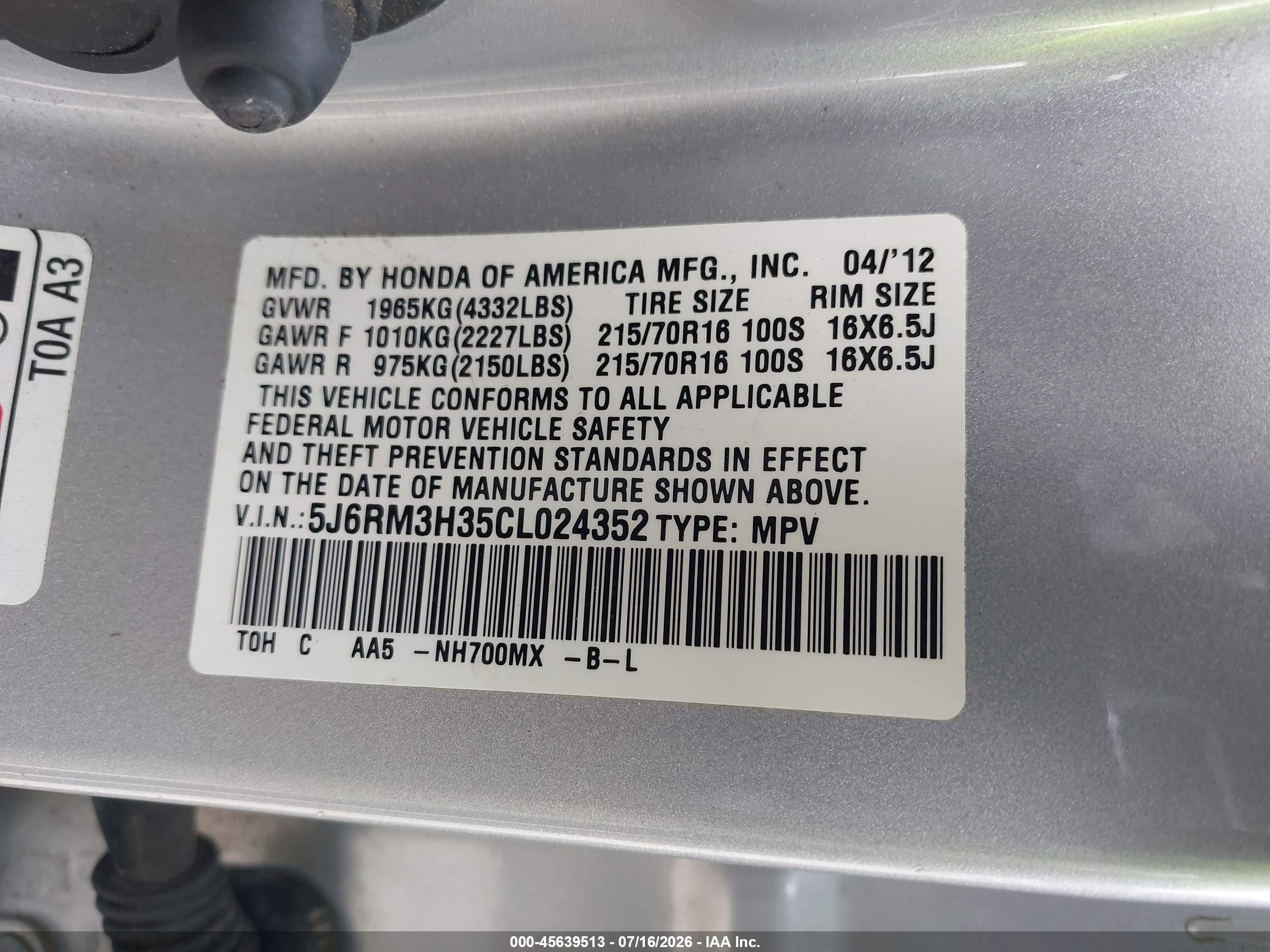 2012 Honda Cr-v Lx Silver vin: 5J6RM3H35CL024352