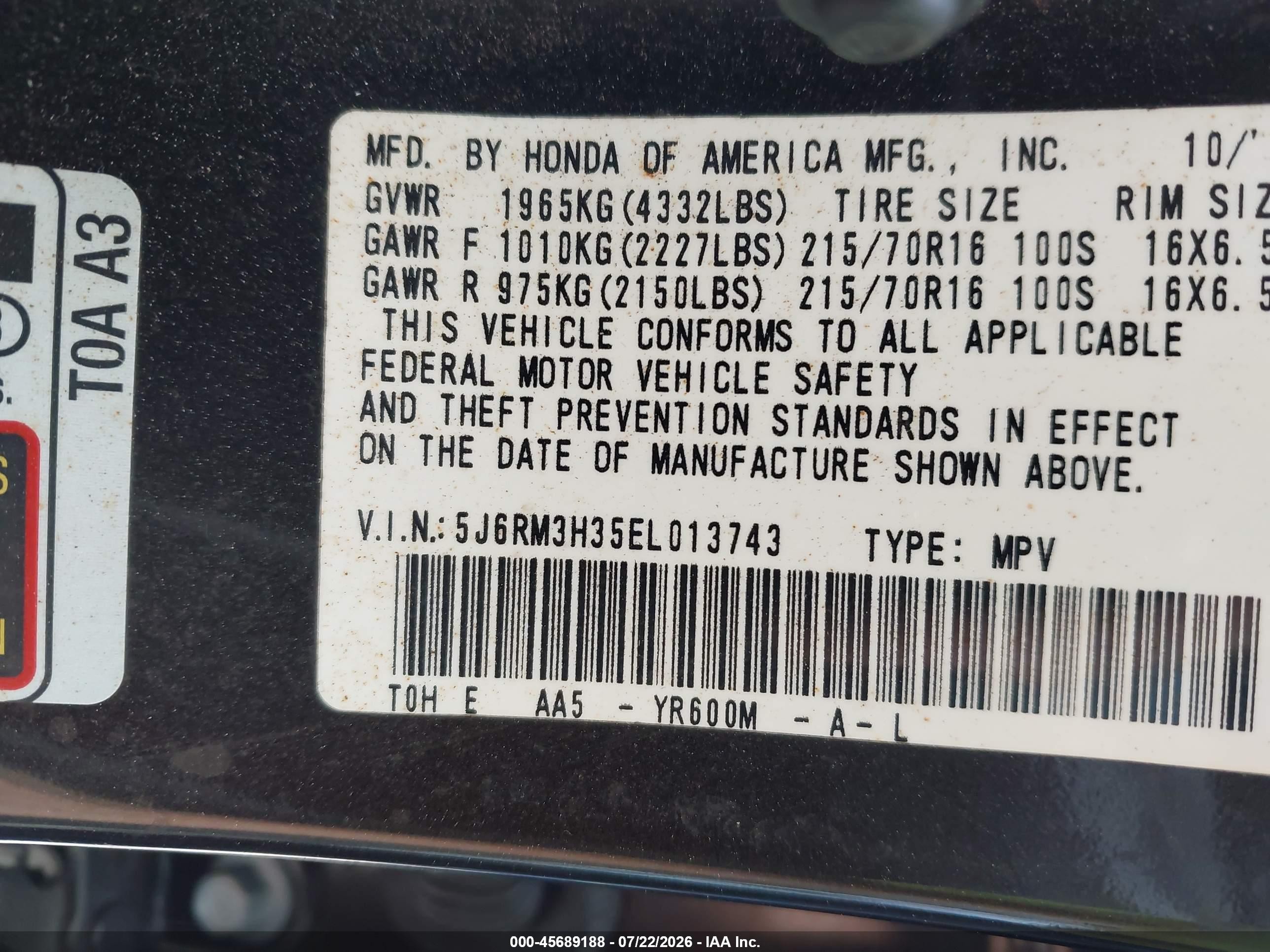 2014 Honda Cr-v Lx Gray vin: 5J6RM3H35EL013743