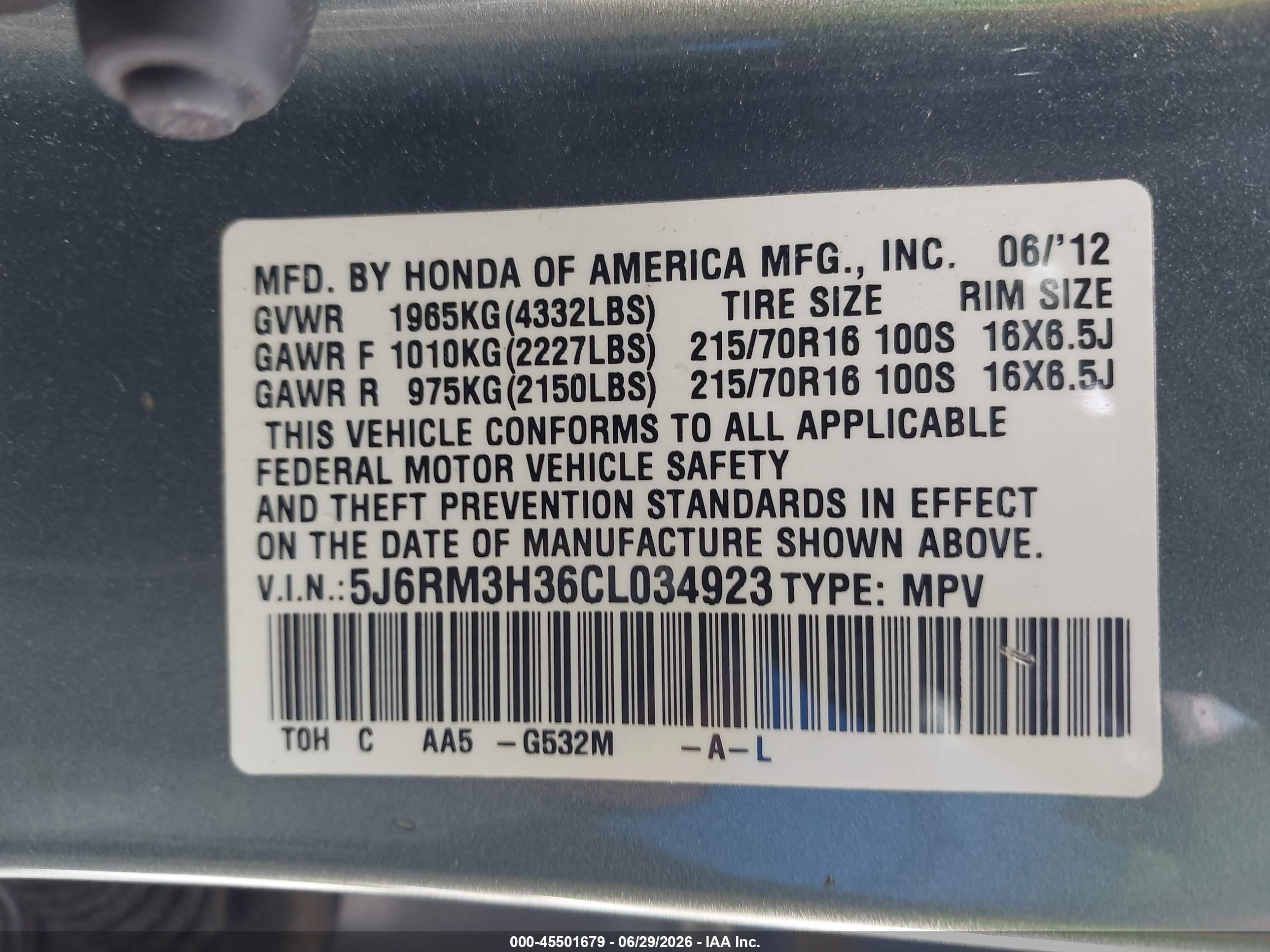 2012 Honda Cr-v Lx Green vin: 5J6RM3H36CL034923