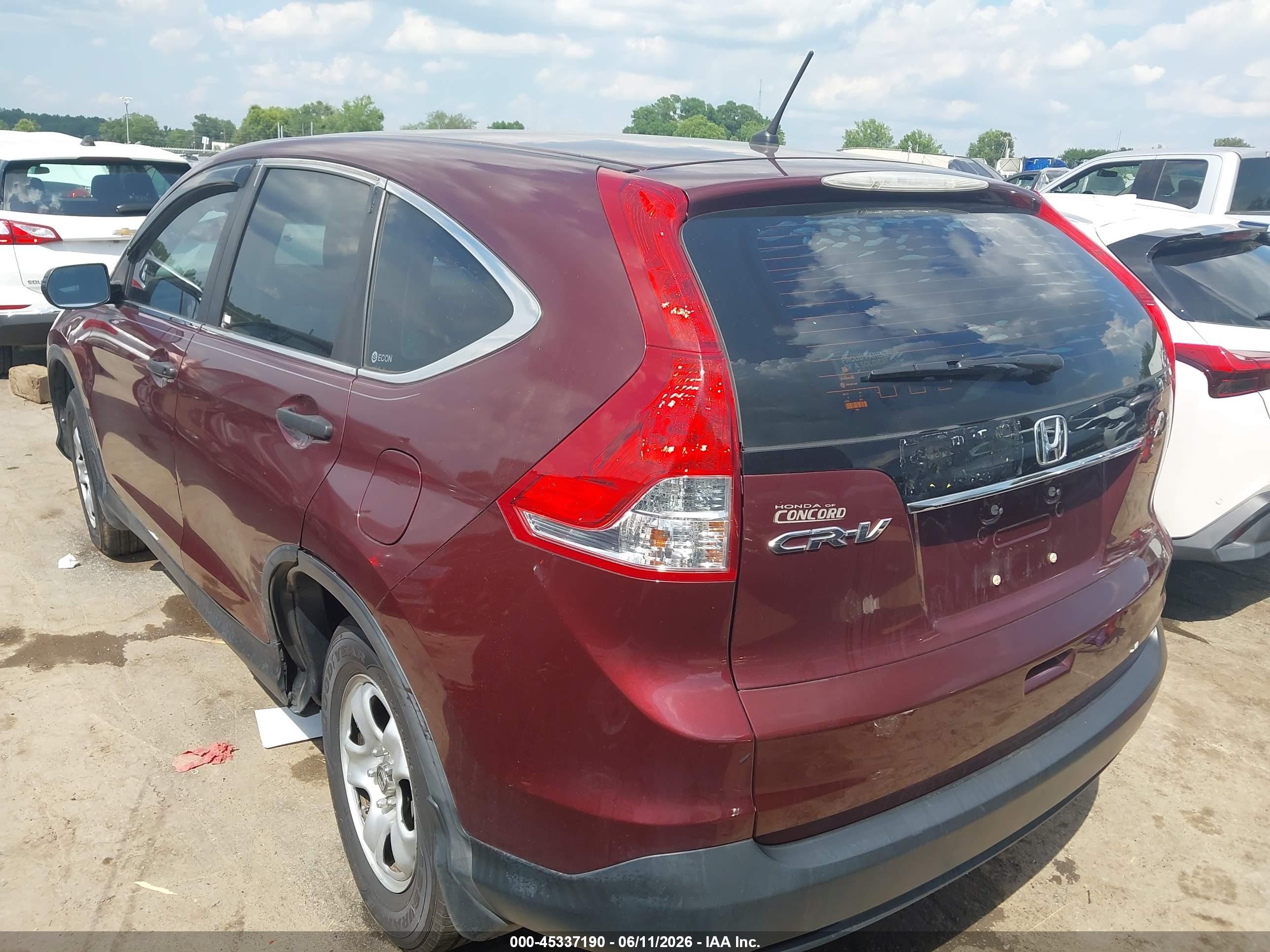 2012 Honda Cr-v Lx Burgundy vin: 5J6RM3H37CL029018