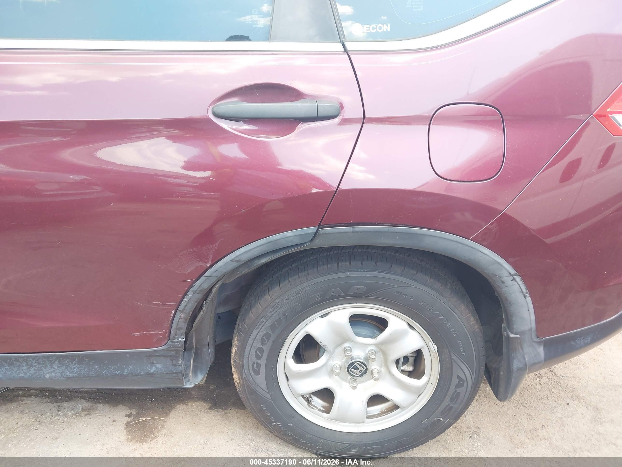 2012 Honda Cr-v Lx Burgundy vin: 5J6RM3H37CL029018