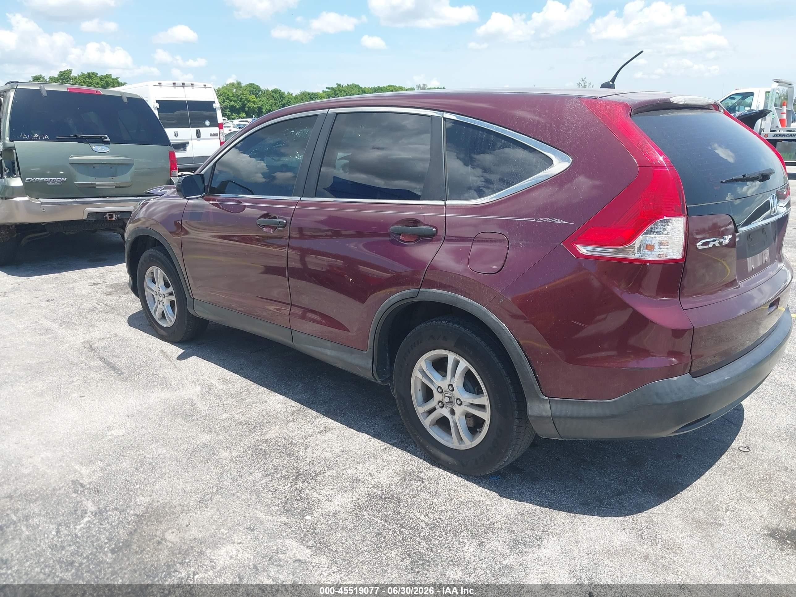 2013 Honda Cr-v Lx Burgundy vin: 5J6RM3H37DL016402