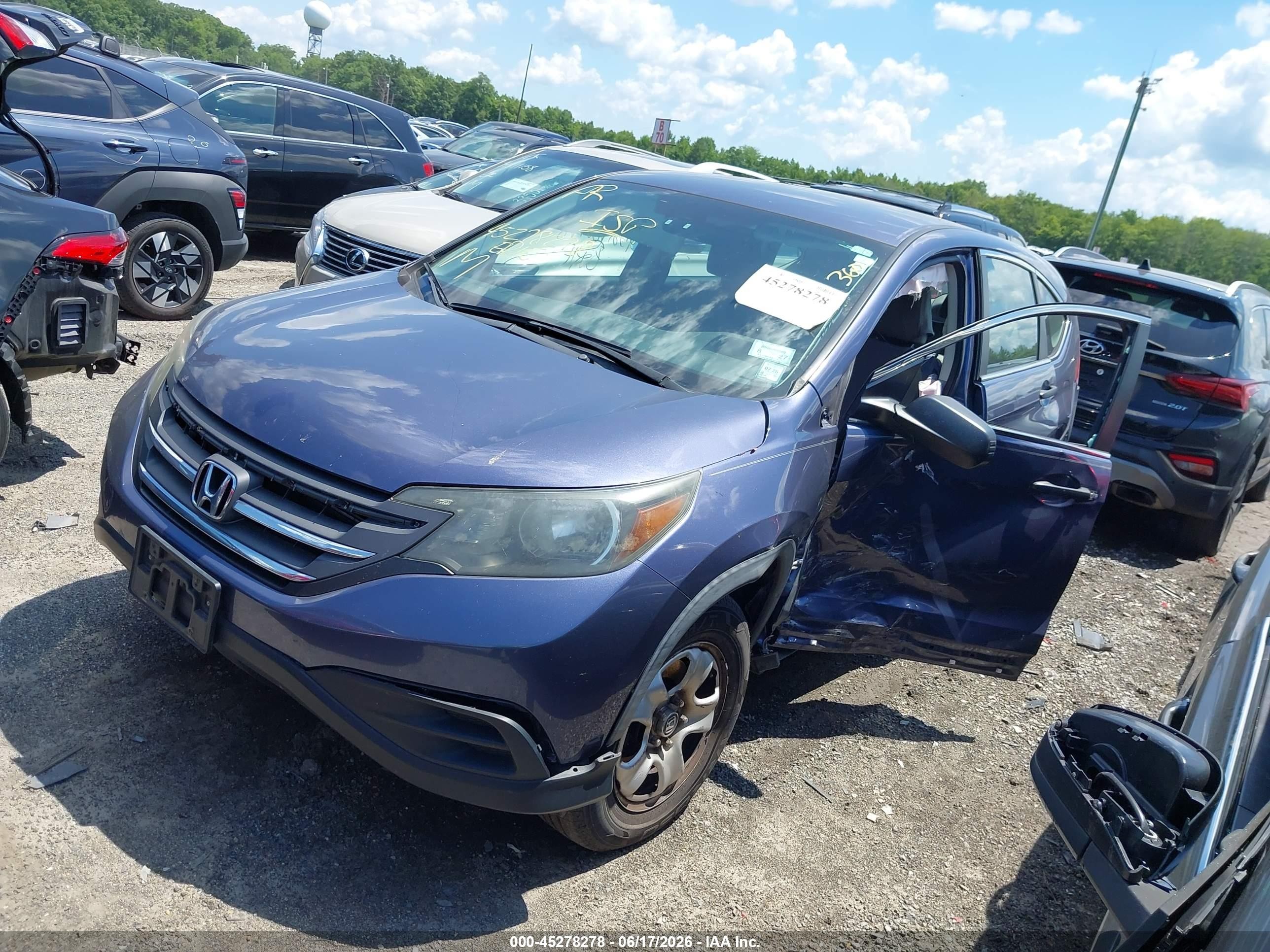 2013 Honda Cr-v Lx Blue vin: 5J6RM3H37DL027108