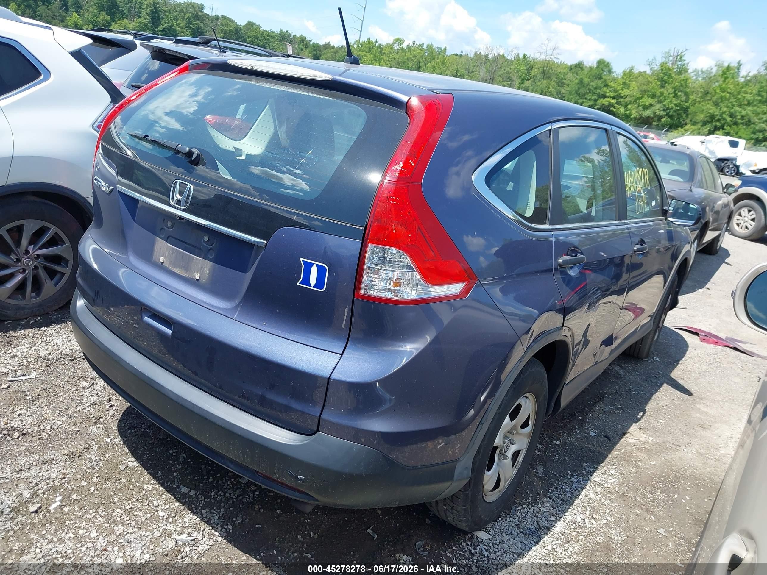 2013 Honda Cr-v Lx Blue vin: 5J6RM3H37DL027108
