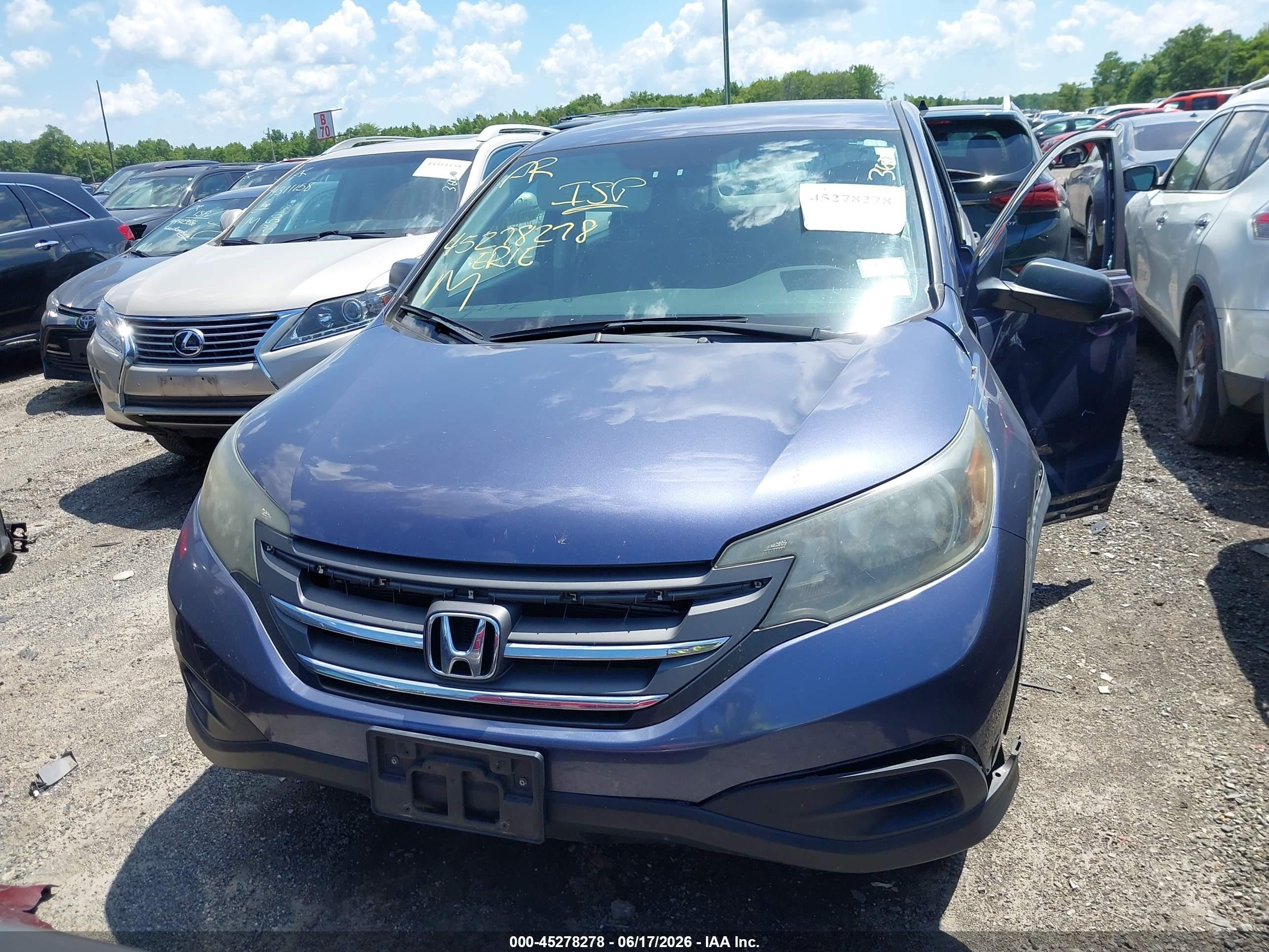 2013 Honda Cr-v Lx Blue vin: 5J6RM3H37DL027108