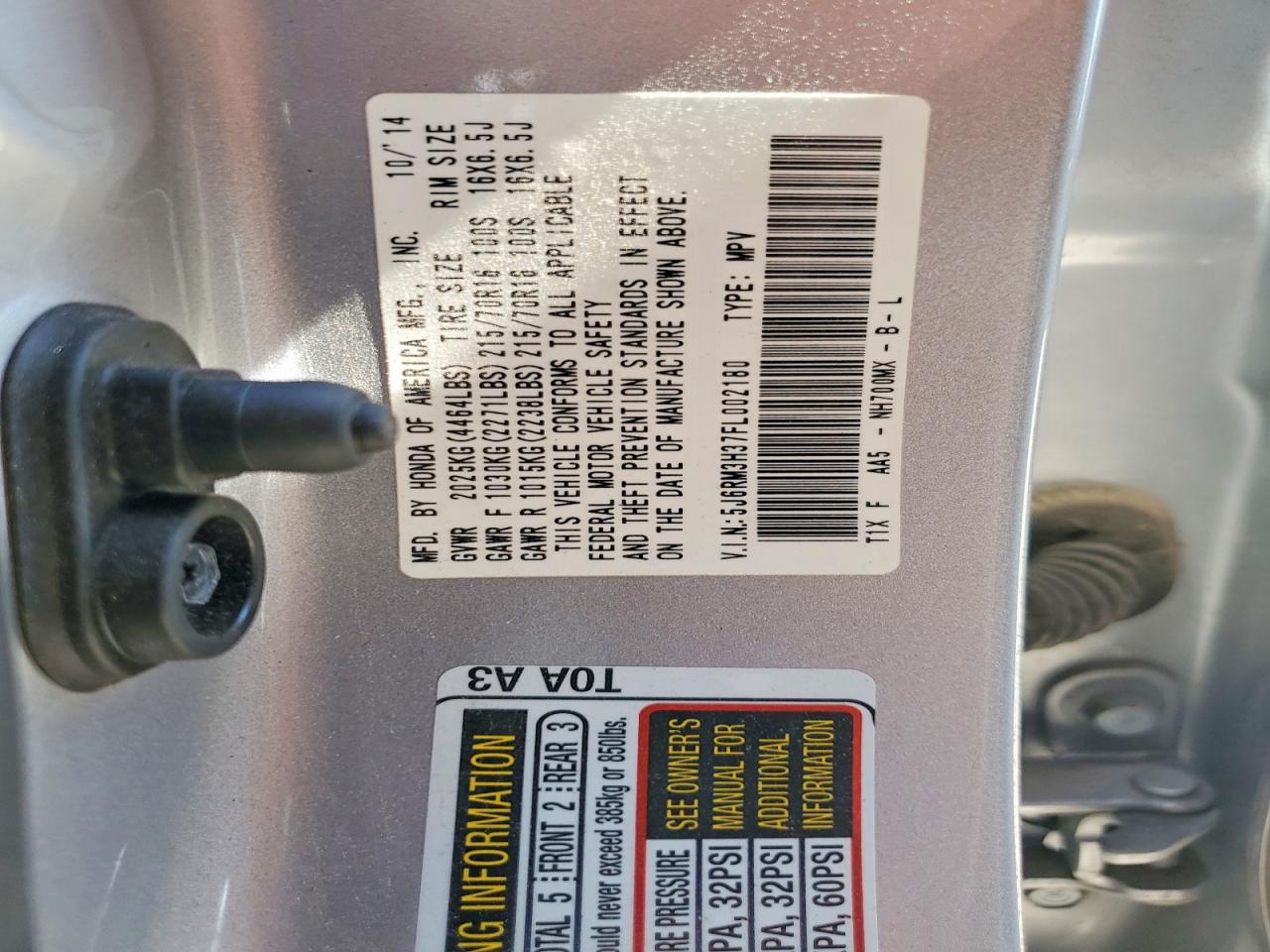 2015 Honda Cr-v Lx Серебряный vin: 5J6RM3H37FL002180