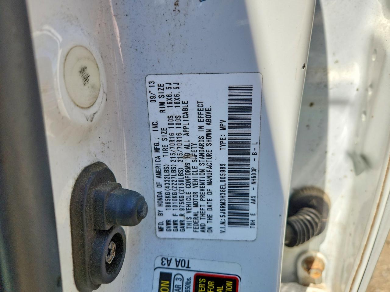 2014 Honda Cr-v Lx White vin: 5J6RM3H38EL005989