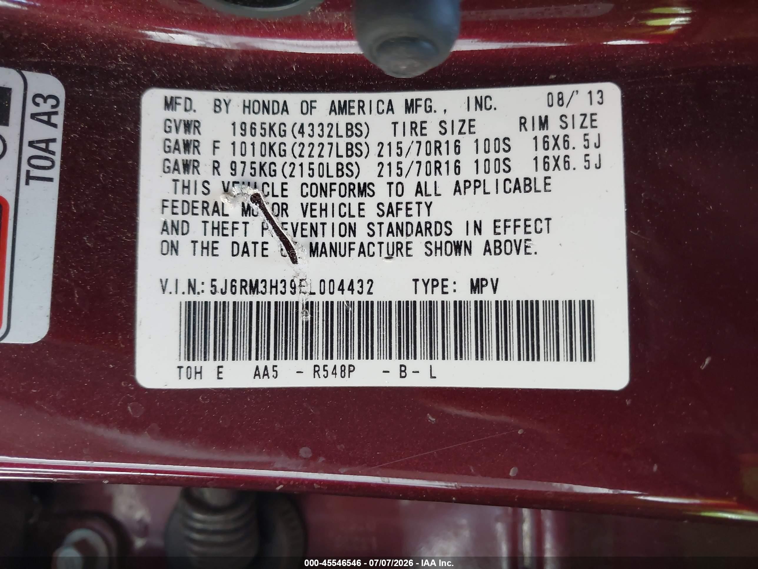 2014 Honda Cr-v Lx Maroon vin: 5J6RM3H39EL004432
