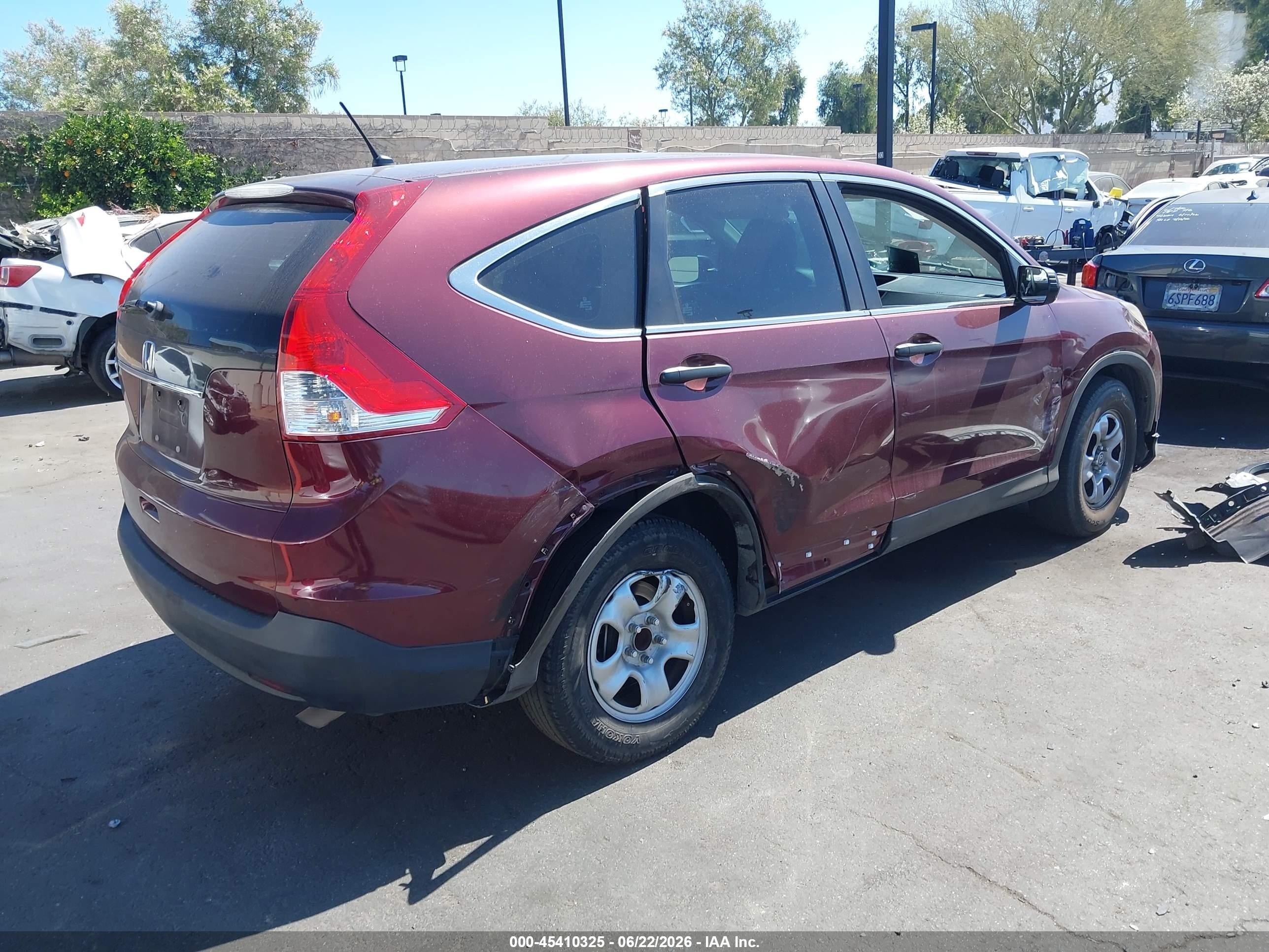 2013 Honda Cr-v Lx Burgundy vin: 5J6RM3H3XDL046073
