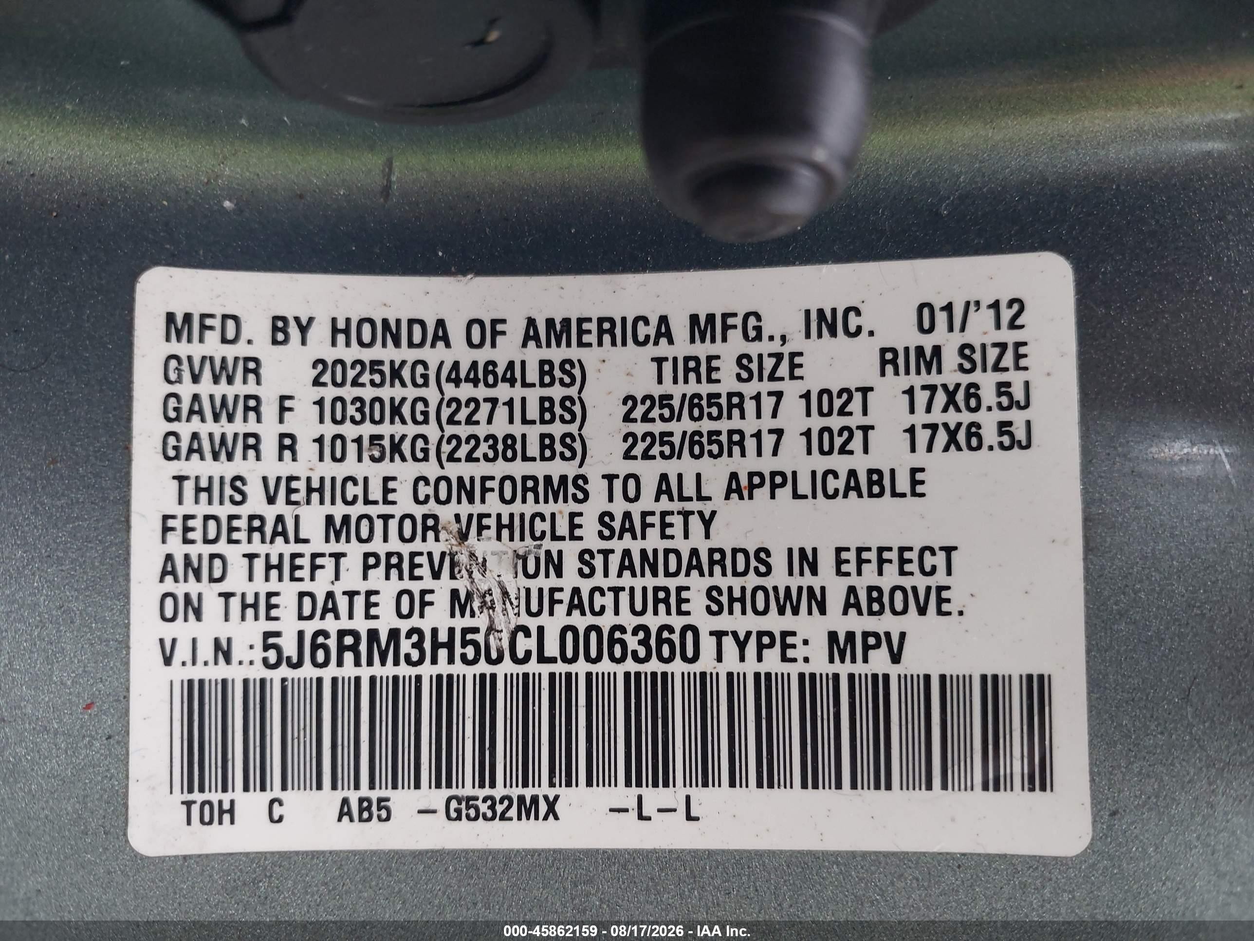 2012 Honda Cr-v Ex Teal vin: 5J6RM3H50CL006360