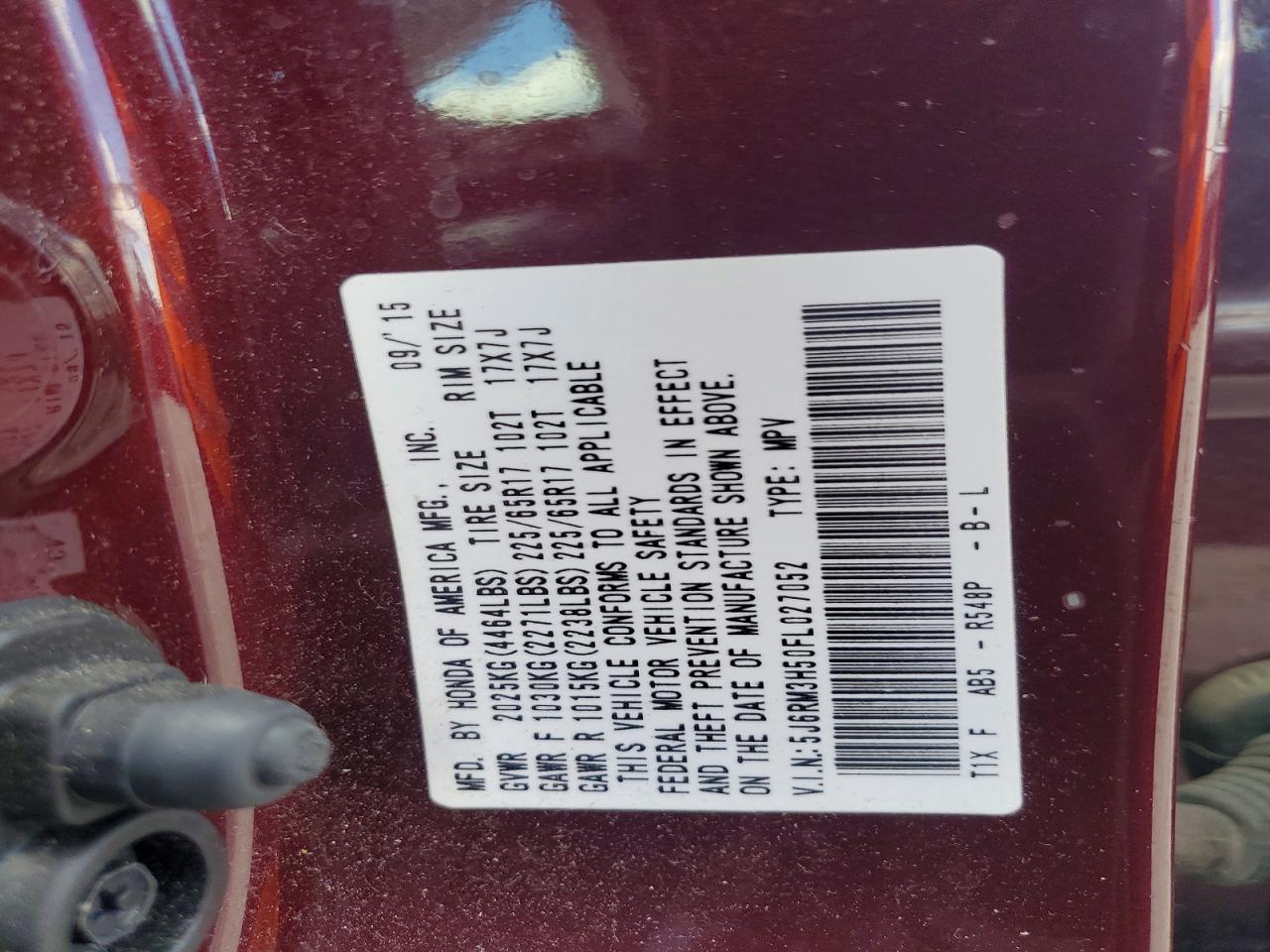 2015 Honda Cr-v Ex Burgundy vin: 5J6RM3H50FL027052