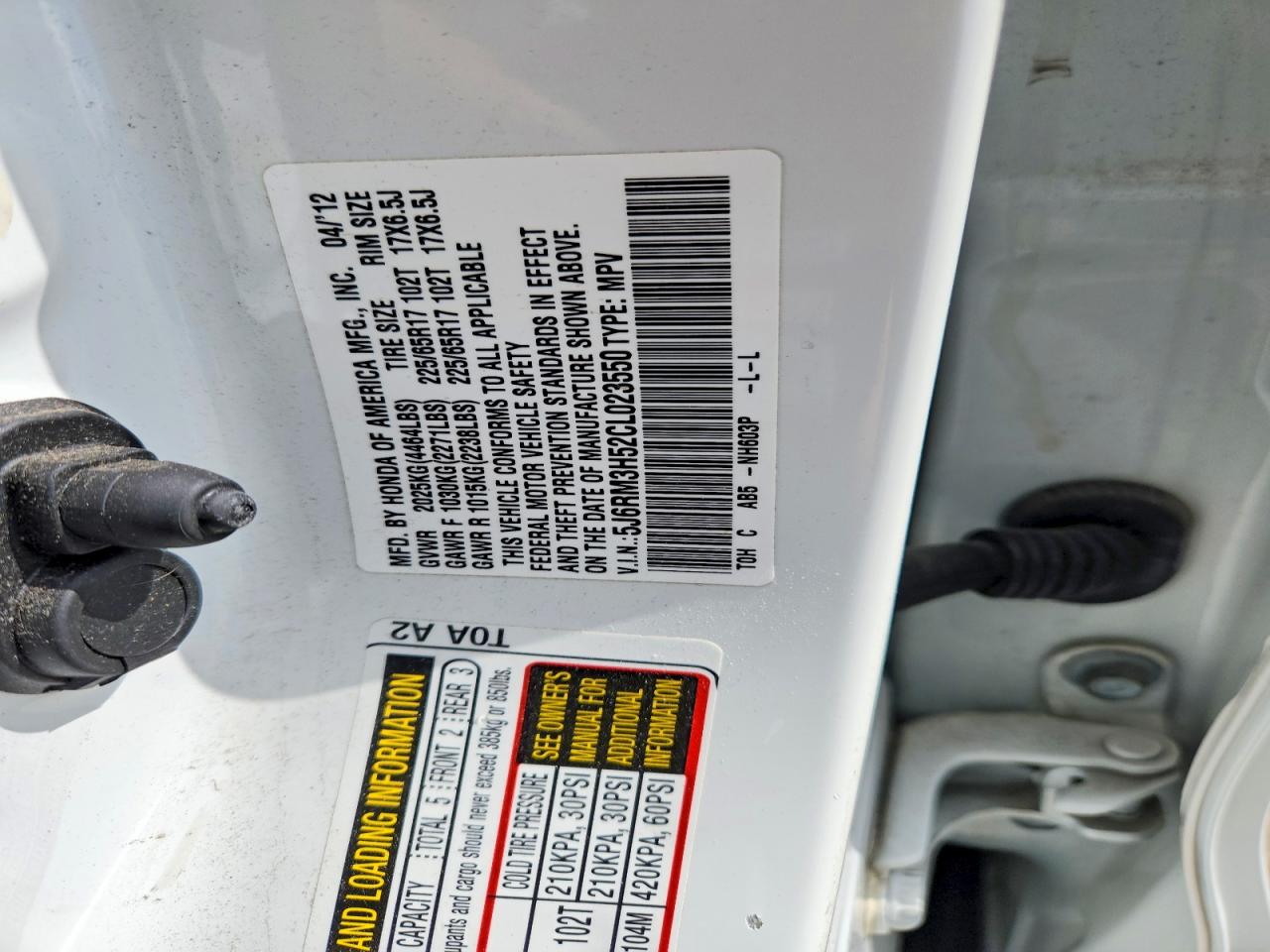 2012 Honda Cr-v Ex White vin: 5J6RM3H52CL023550
