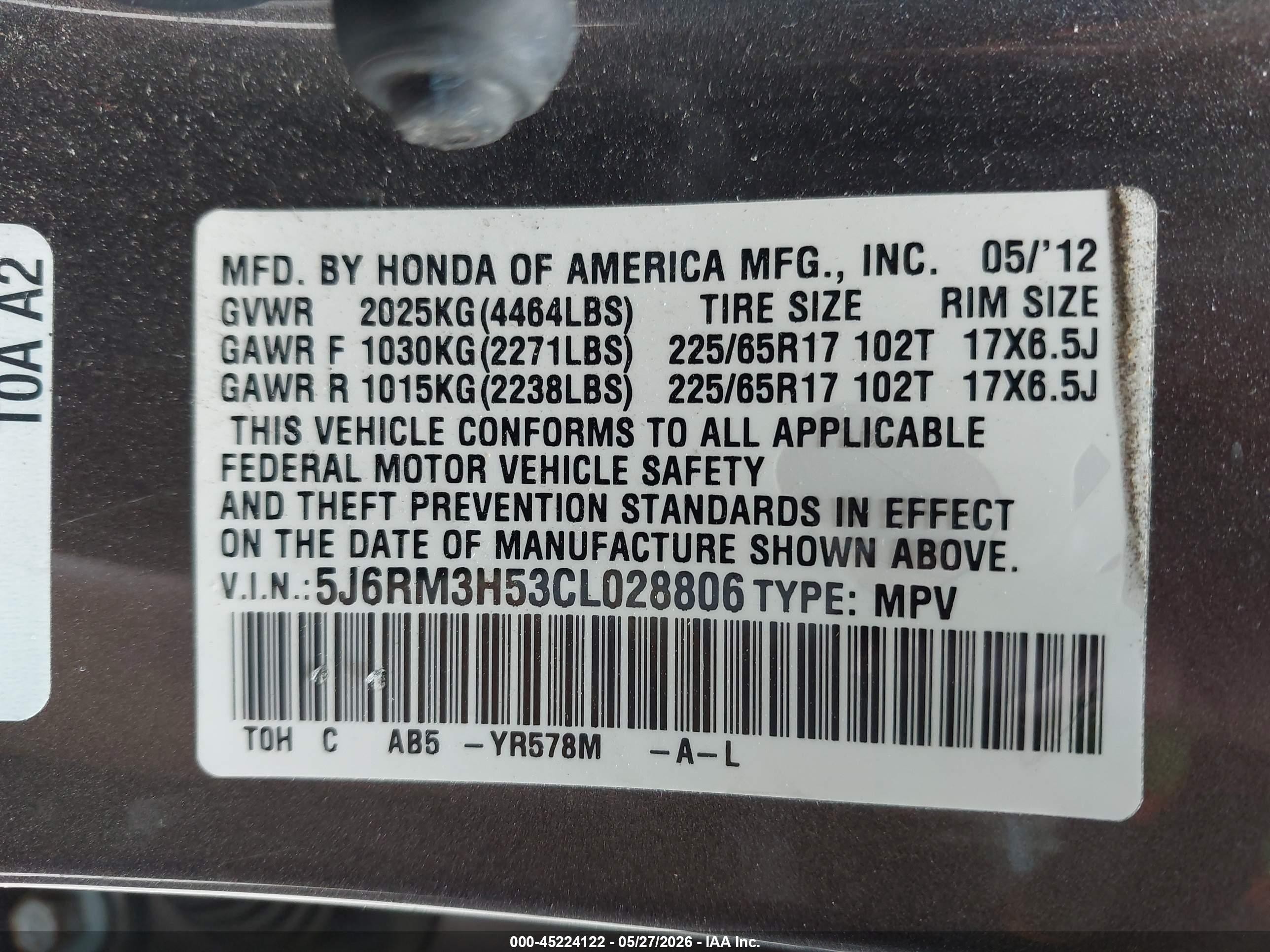 2012 Honda Cr-v Ex Brown vin: 5J6RM3H53CL028806