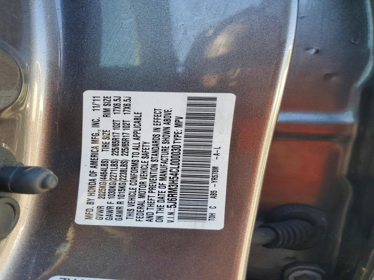 2012 Honda Cr-v Ex Gray vin: 5J6RM3H54CL000030