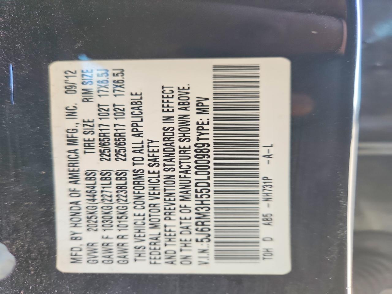 2013 Honda Cr-v Ex Черный vin: 5J6RM3H55DL000989
