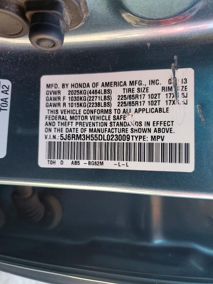 2013 Honda Cr-v Ex Turquoise vin: 5J6RM3H55DL023009