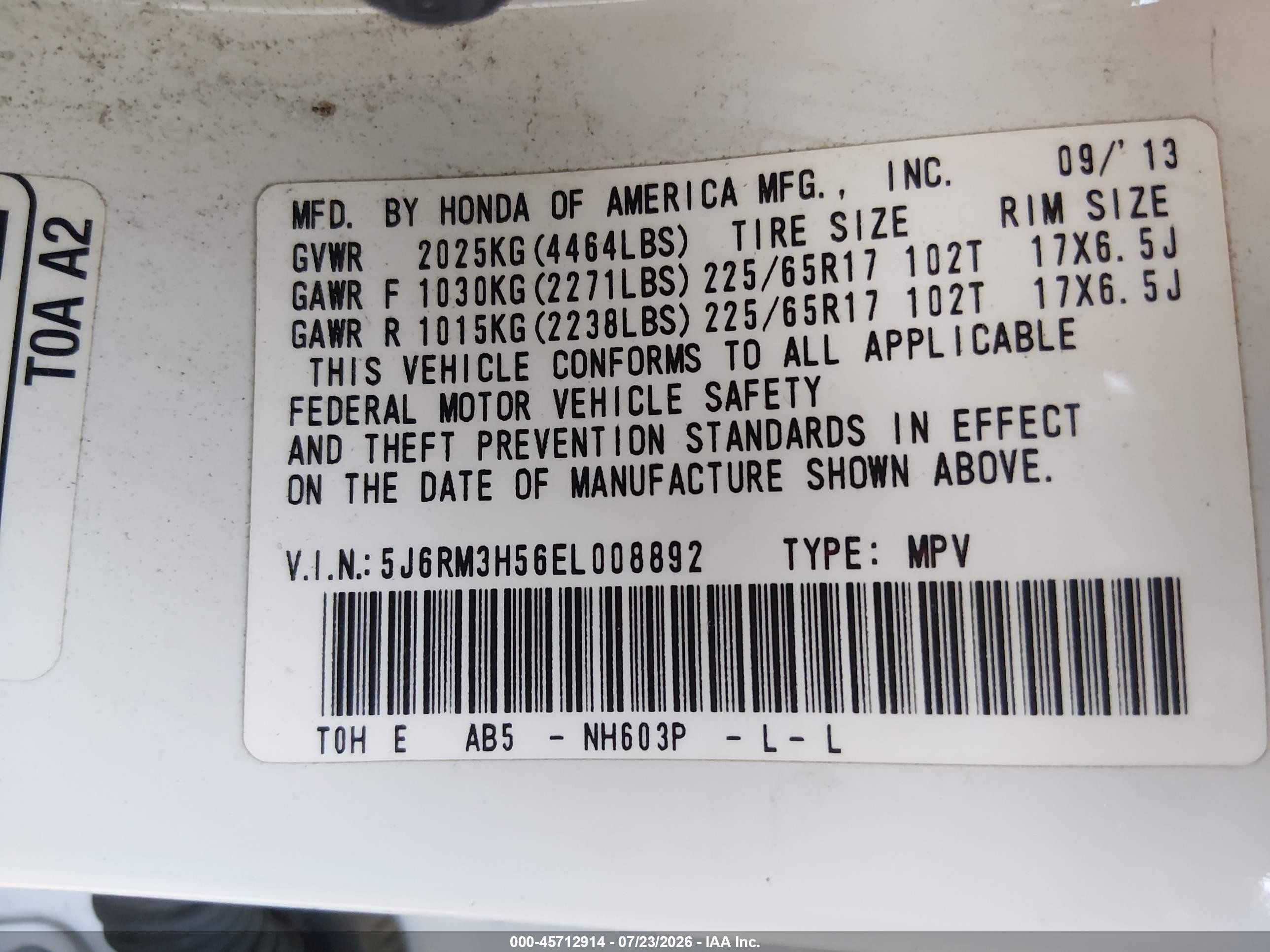 2014 Honda Cr-v Ex White vin: 5J6RM3H56EL008892