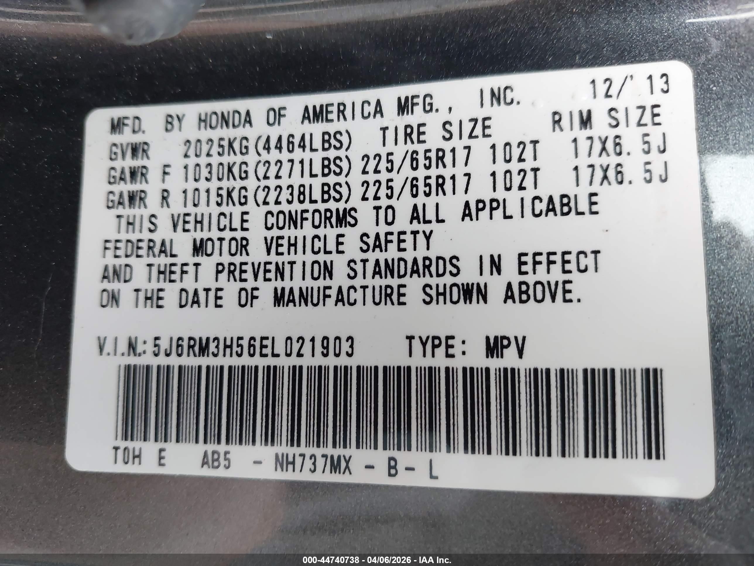 2014 Honda Cr-v Ex Gray vin: 5J6RM3H56EL021903