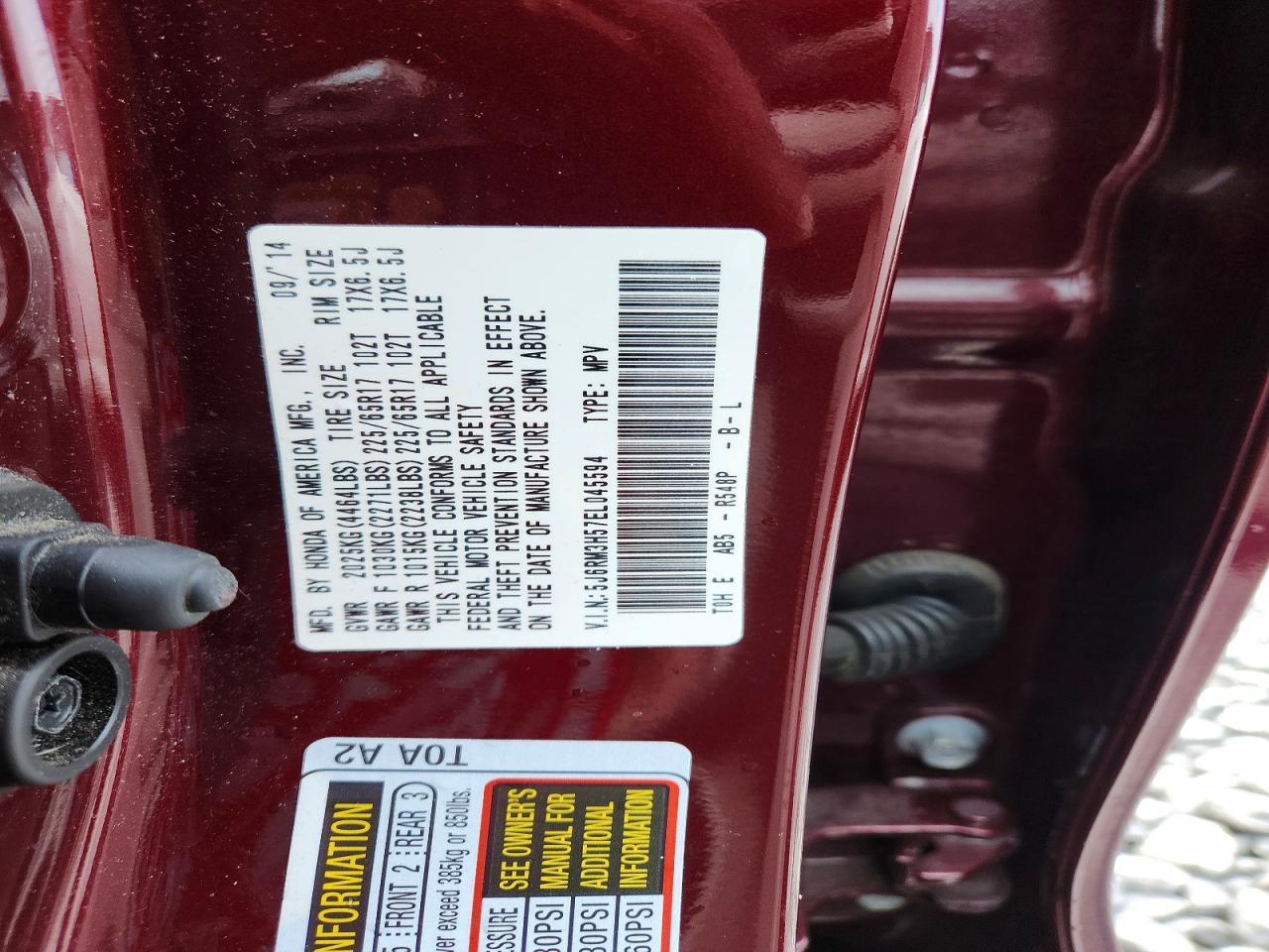 2014 Honda Cr-v Ex Burgundy vin: 5J6RM3H57EL045594