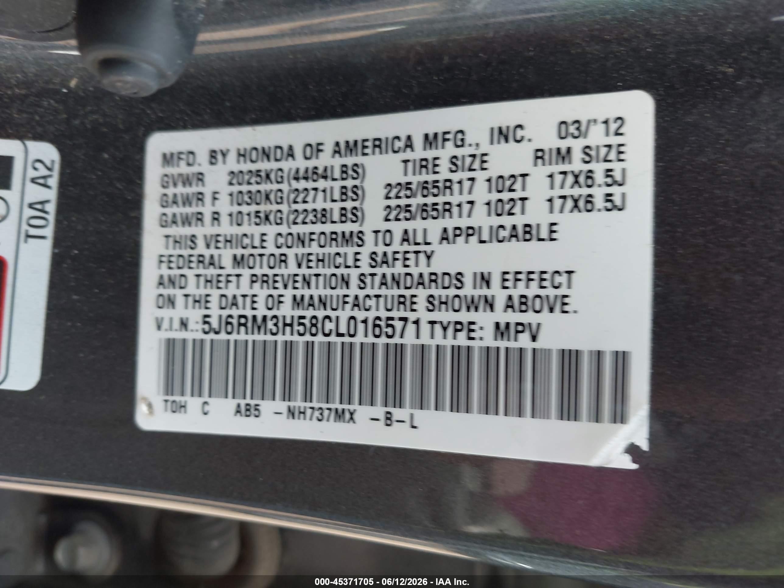 2012 Honda Cr-v Ex Gray vin: 5J6RM3H58CL016571