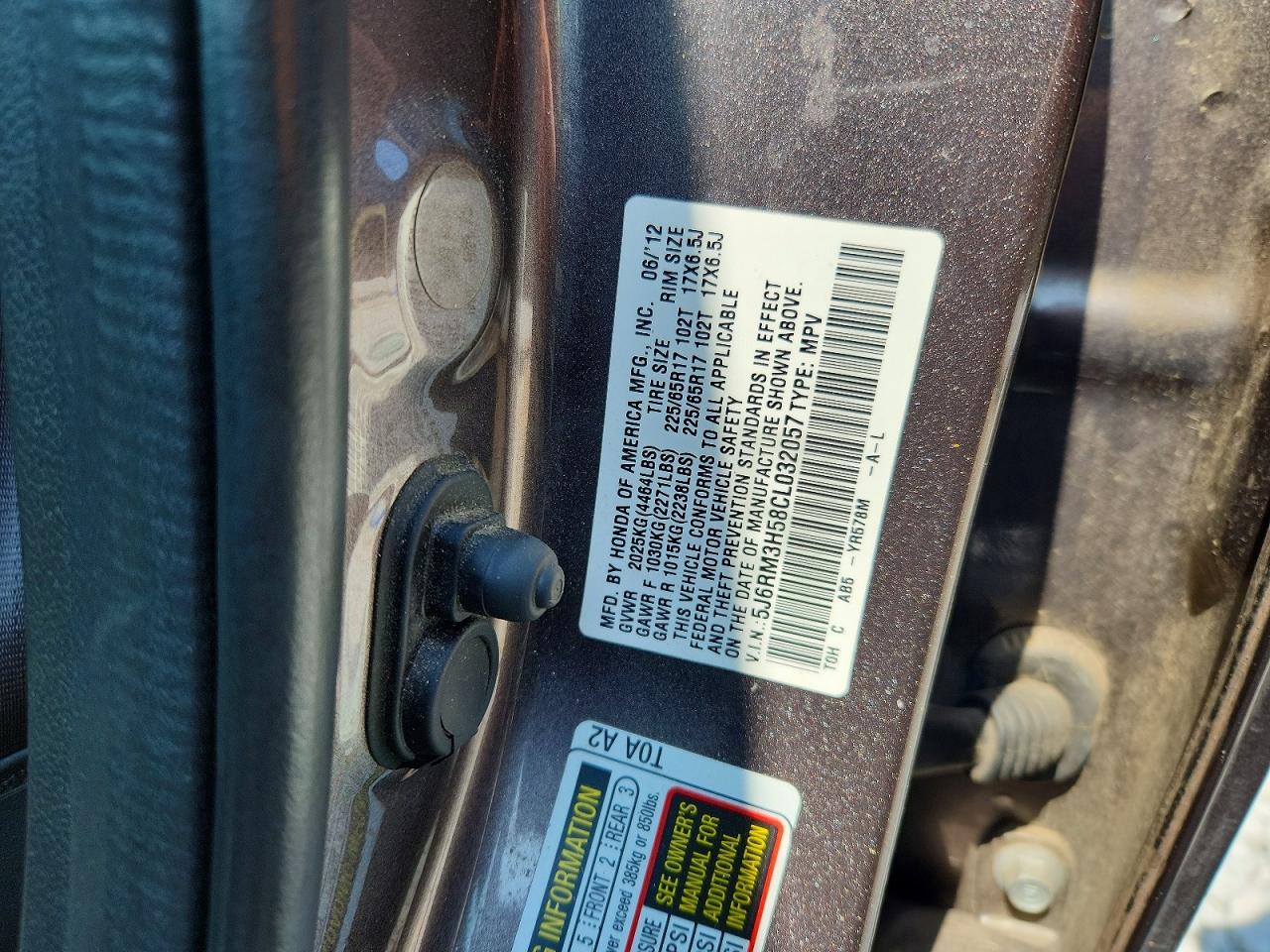 2012 Honda Cr-v Ex Charcoal vin: 5J6RM3H58CL032057
