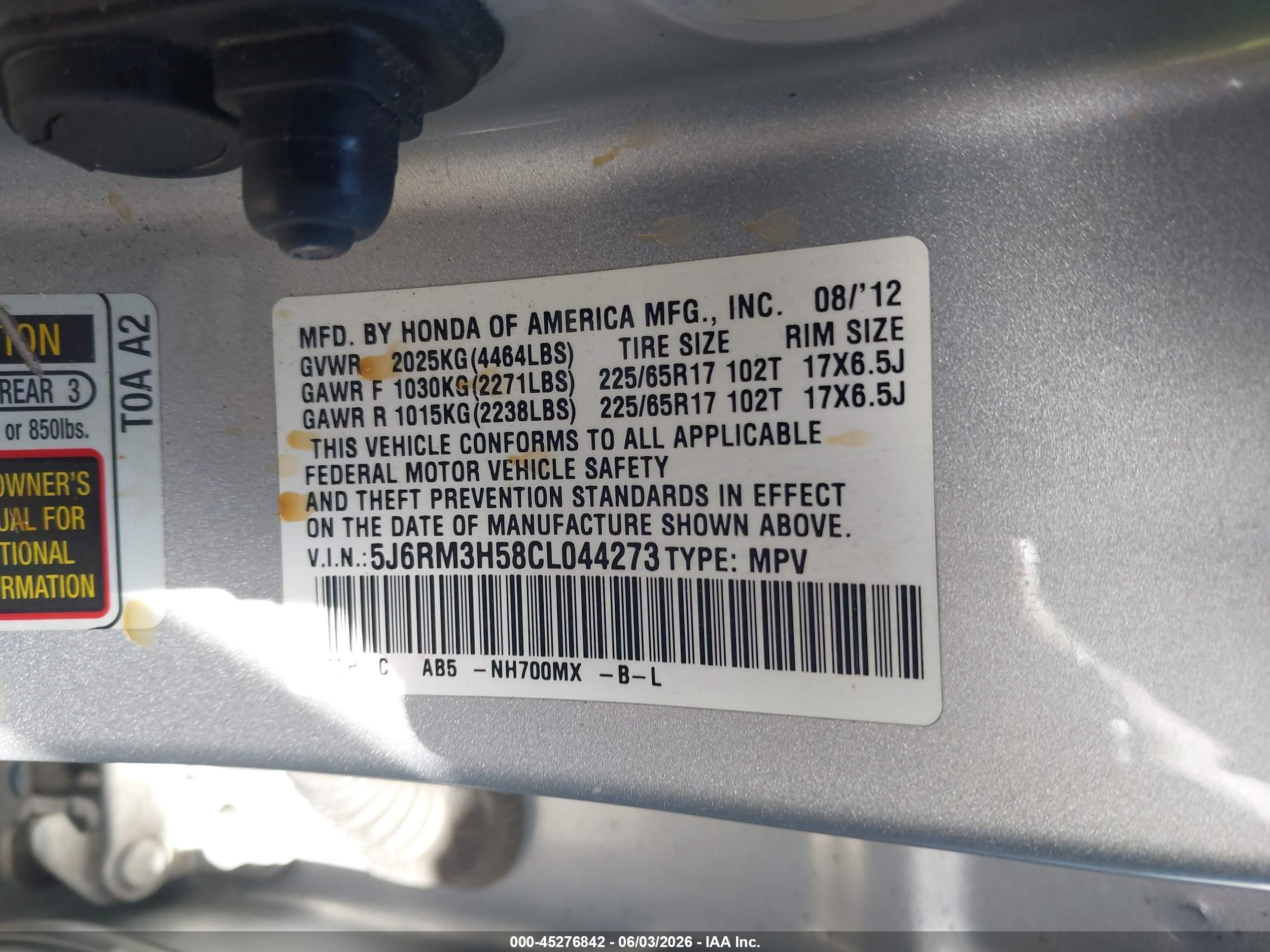 2012 Honda Cr-v Ex Silver vin: 5J6RM3H58CL044273