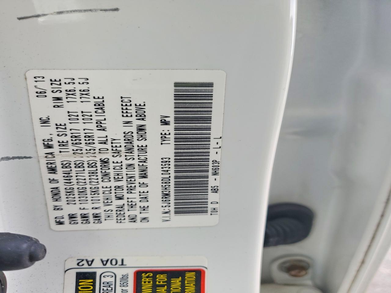 2013 Honda Cr-v Ex White vin: 5J6RM3H58DL043593
