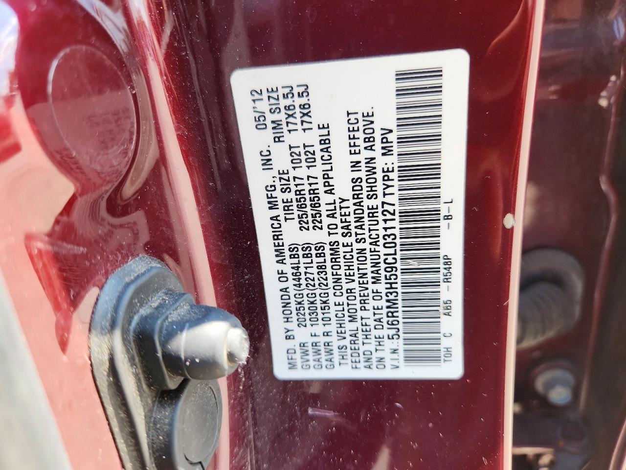 2012 Honda Cr-v Ex Burgundy vin: 5J6RM3H59CL031127