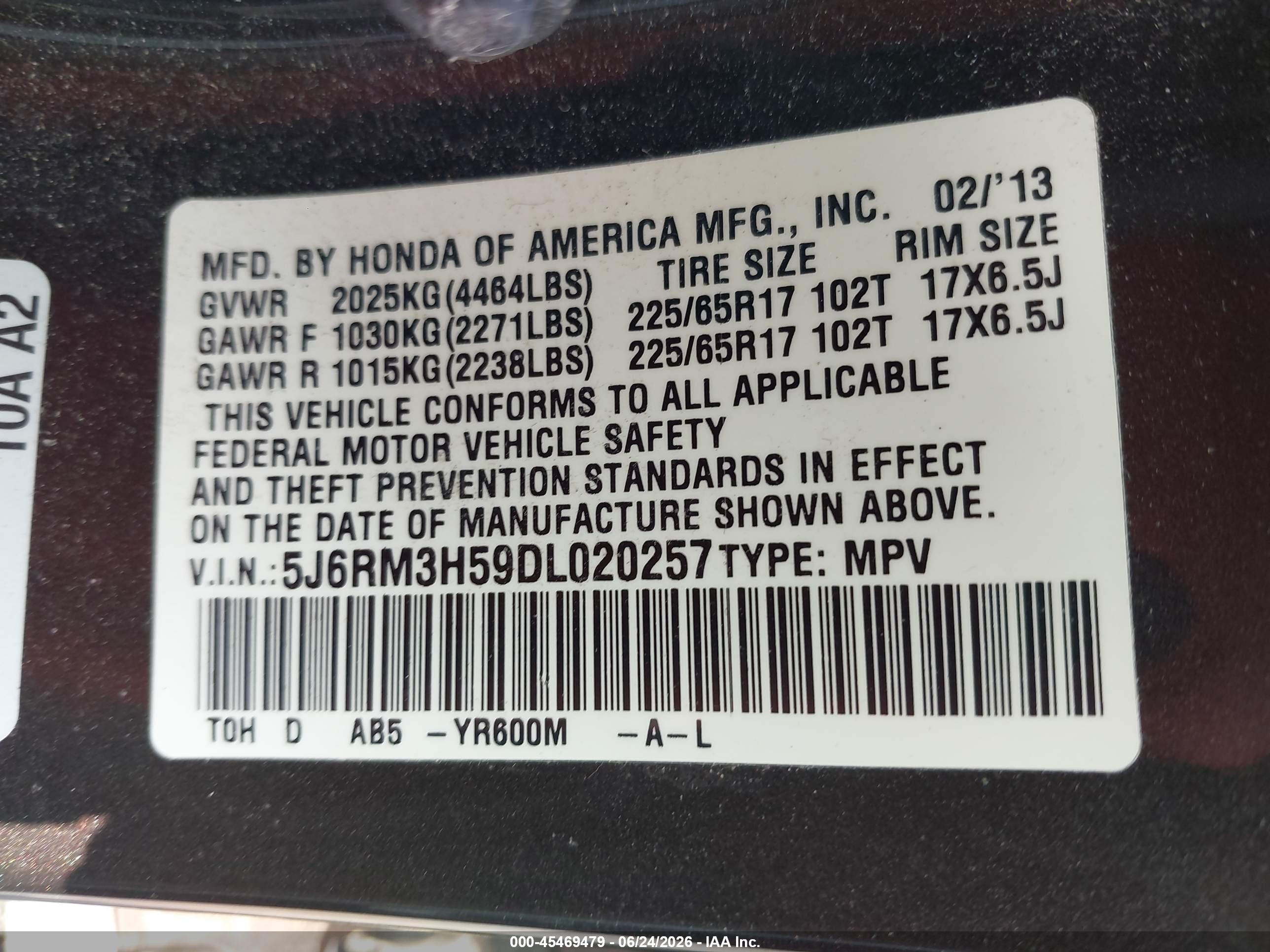2013 Honda Cr-v Ex Purple vin: 5J6RM3H59DL020257