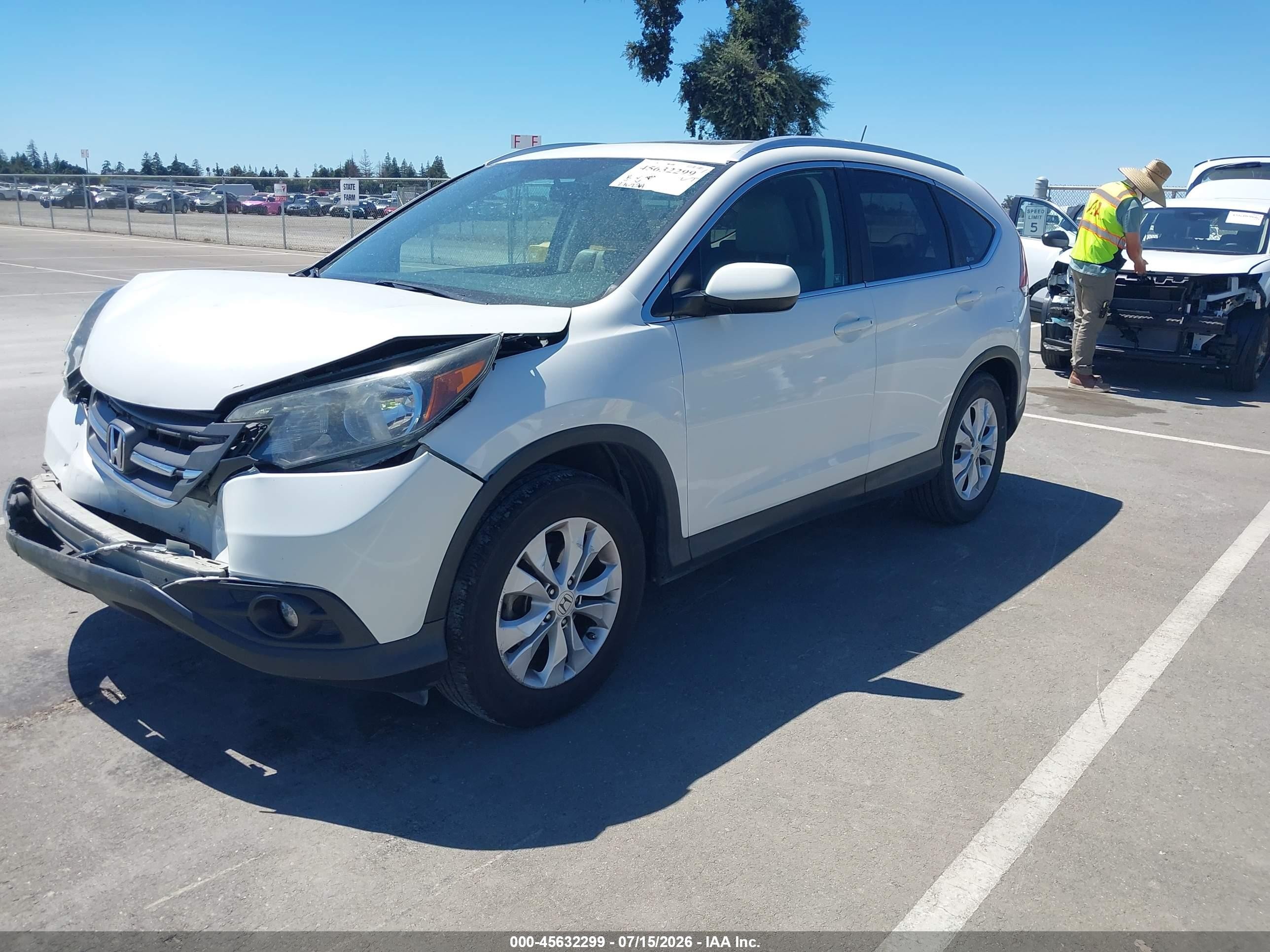 2012 Honda Cr-v Ex-l White vin: 5J6RM3H70CL048075