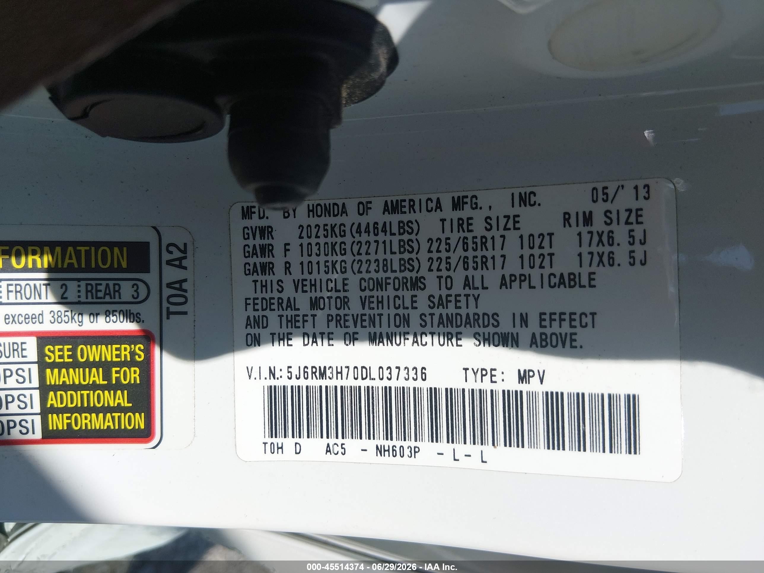 2013 Honda Cr-v Ex-l White vin: 5J6RM3H70DL037336
