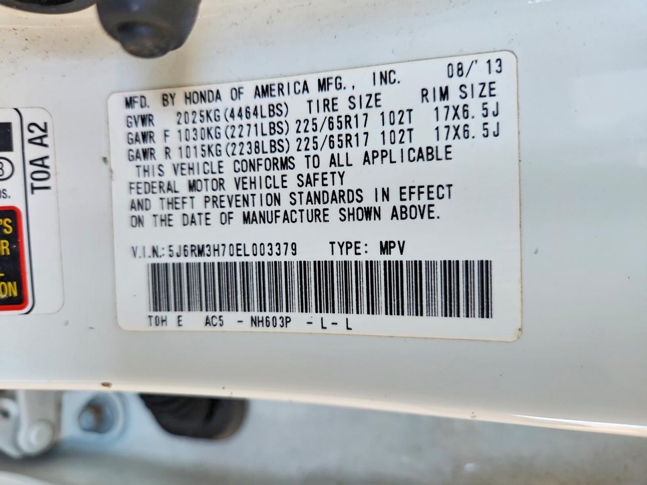 2014 Honda Cr-v Exl White vin: 5J6RM3H70EL003379