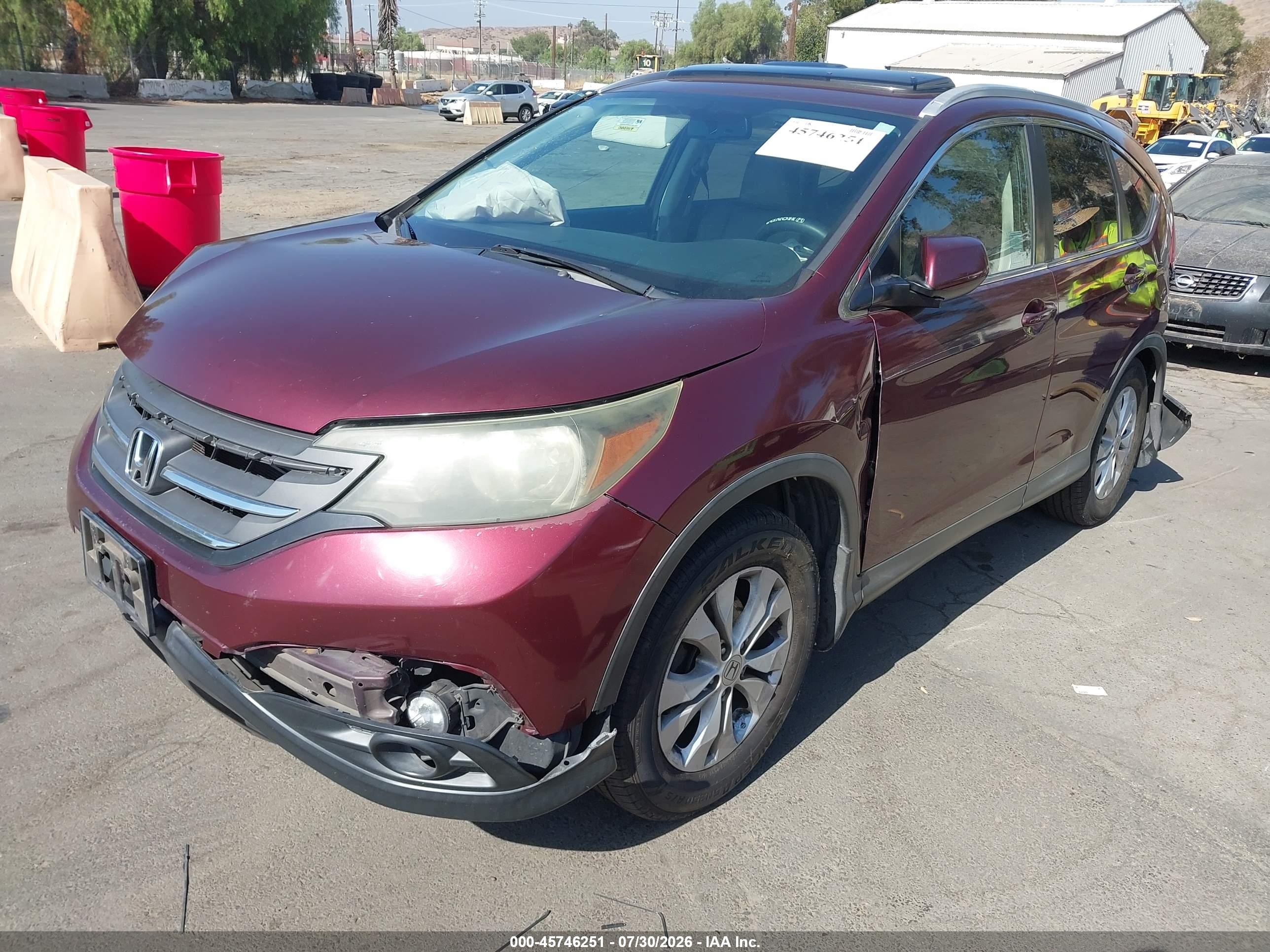 2013 Honda Cr-v Ex-l Burgundy vin: 5J6RM3H71DL021081