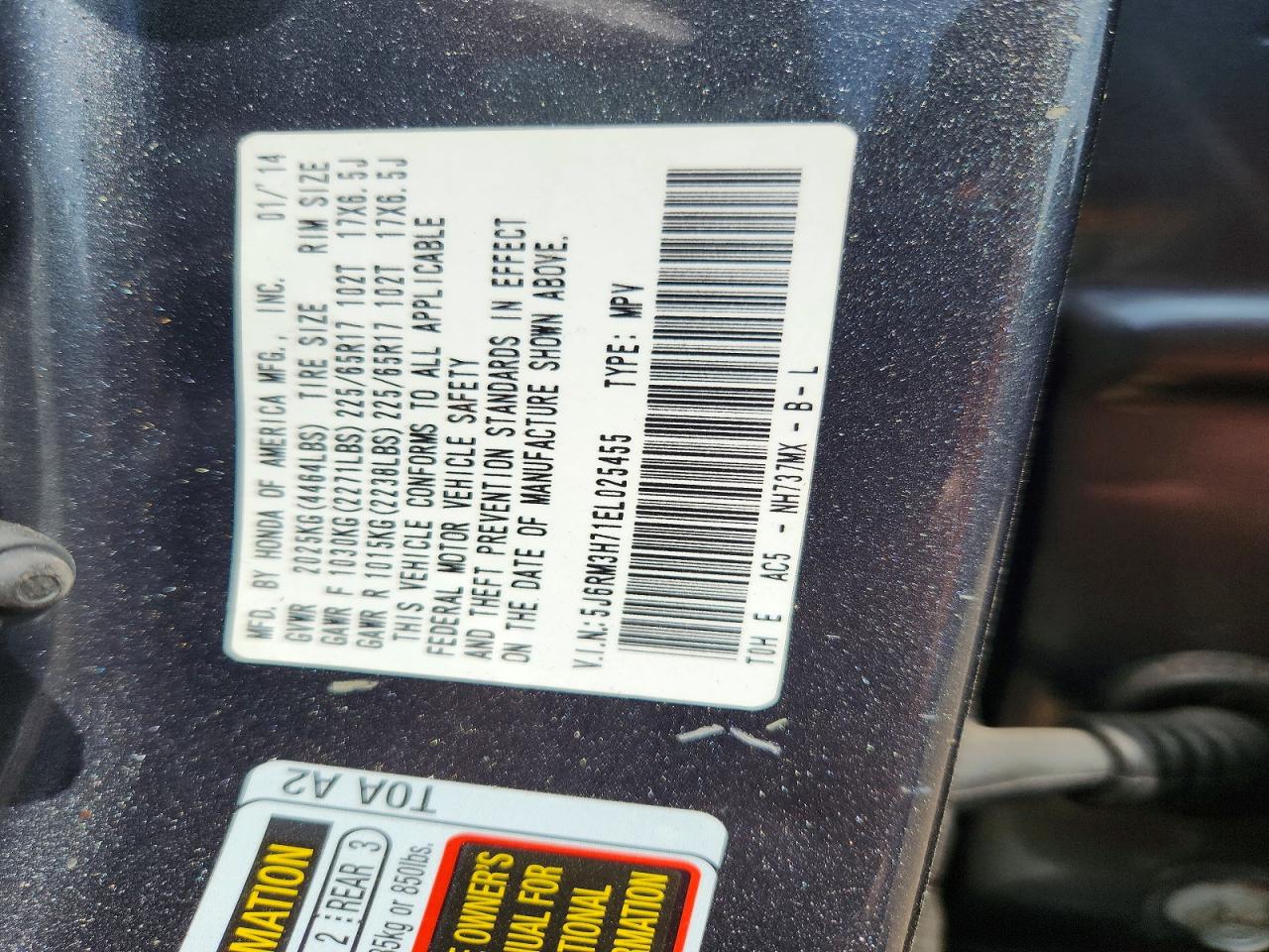 2014 Honda Cr-v Exl Серый vin: 5J6RM3H71EL025455