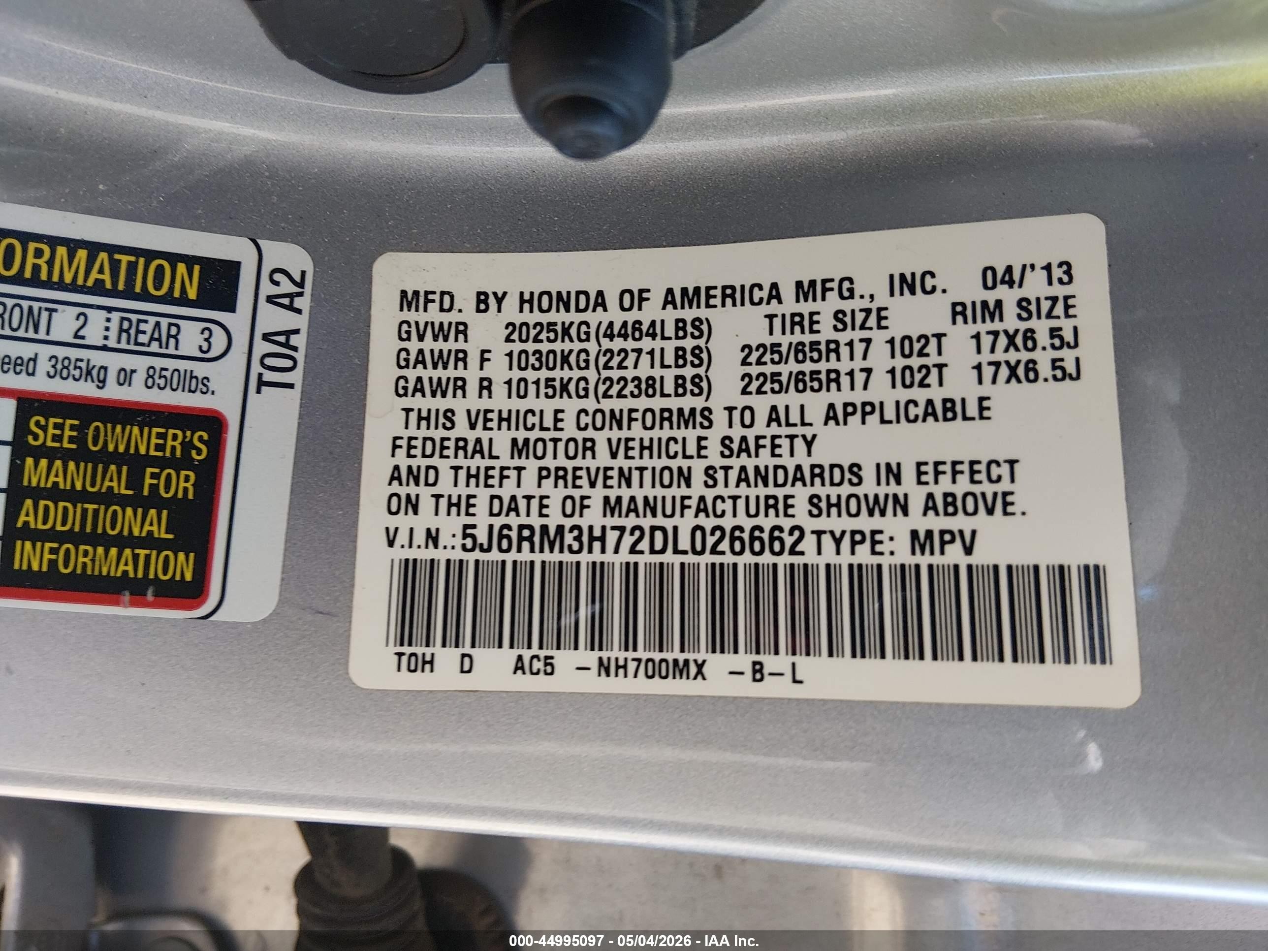2013 Honda Cr-v Ex-l Silver vin: 5J6RM3H72DL026662
